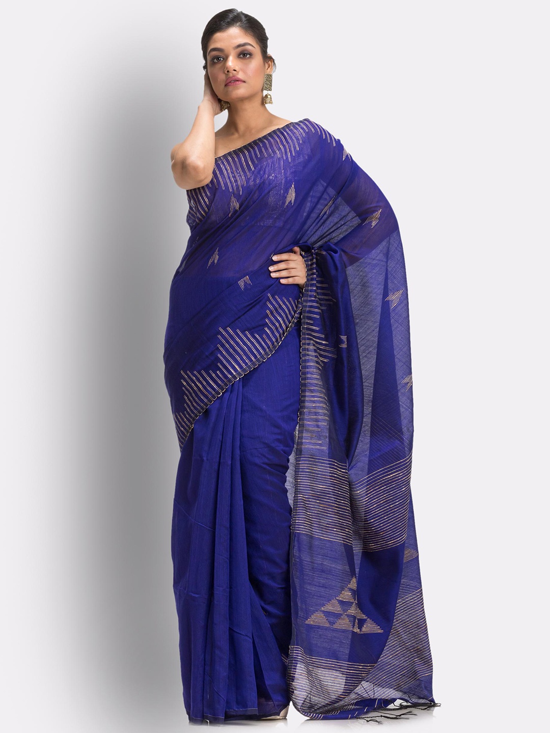 

Angoshobha Geometric Woven Design Jamdani Saree, Blue