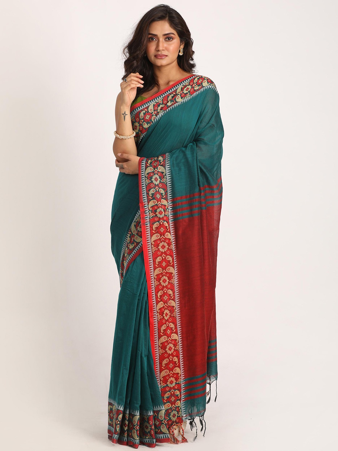 

Angoshobha Pure Cotton Saree, Teal