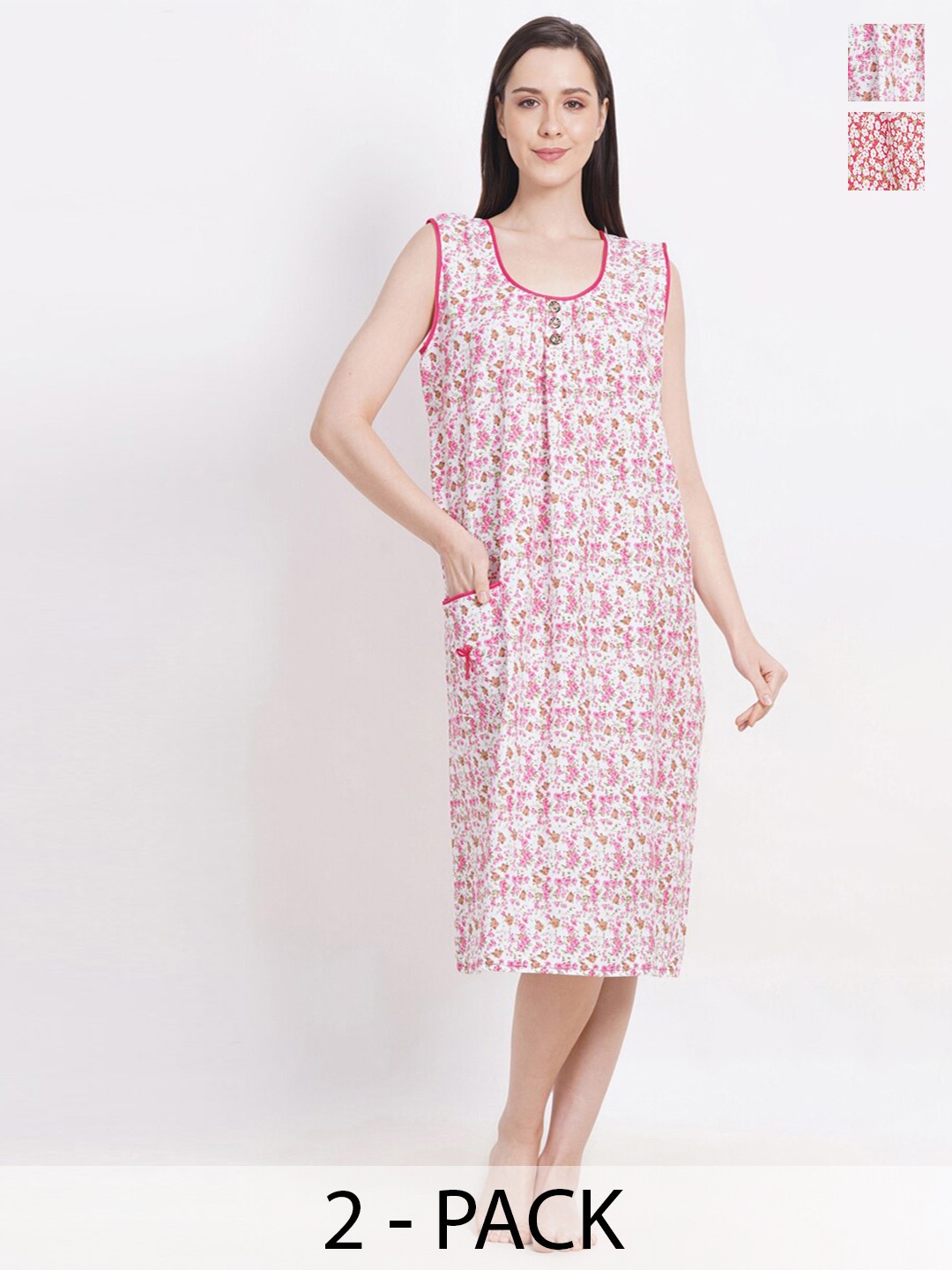 

Breezly Pack Of 2 Printed Pure Cotton Nightdress, Pink