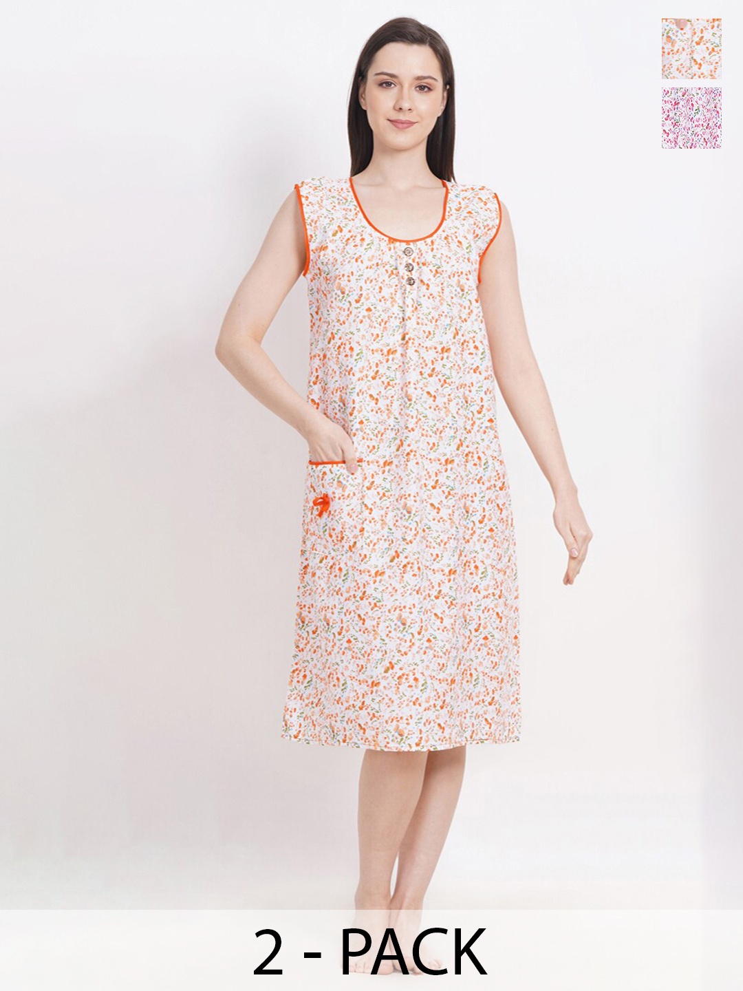 

Breezly Pack Of 2 Printed Pure Cotton Nightdress, Pink