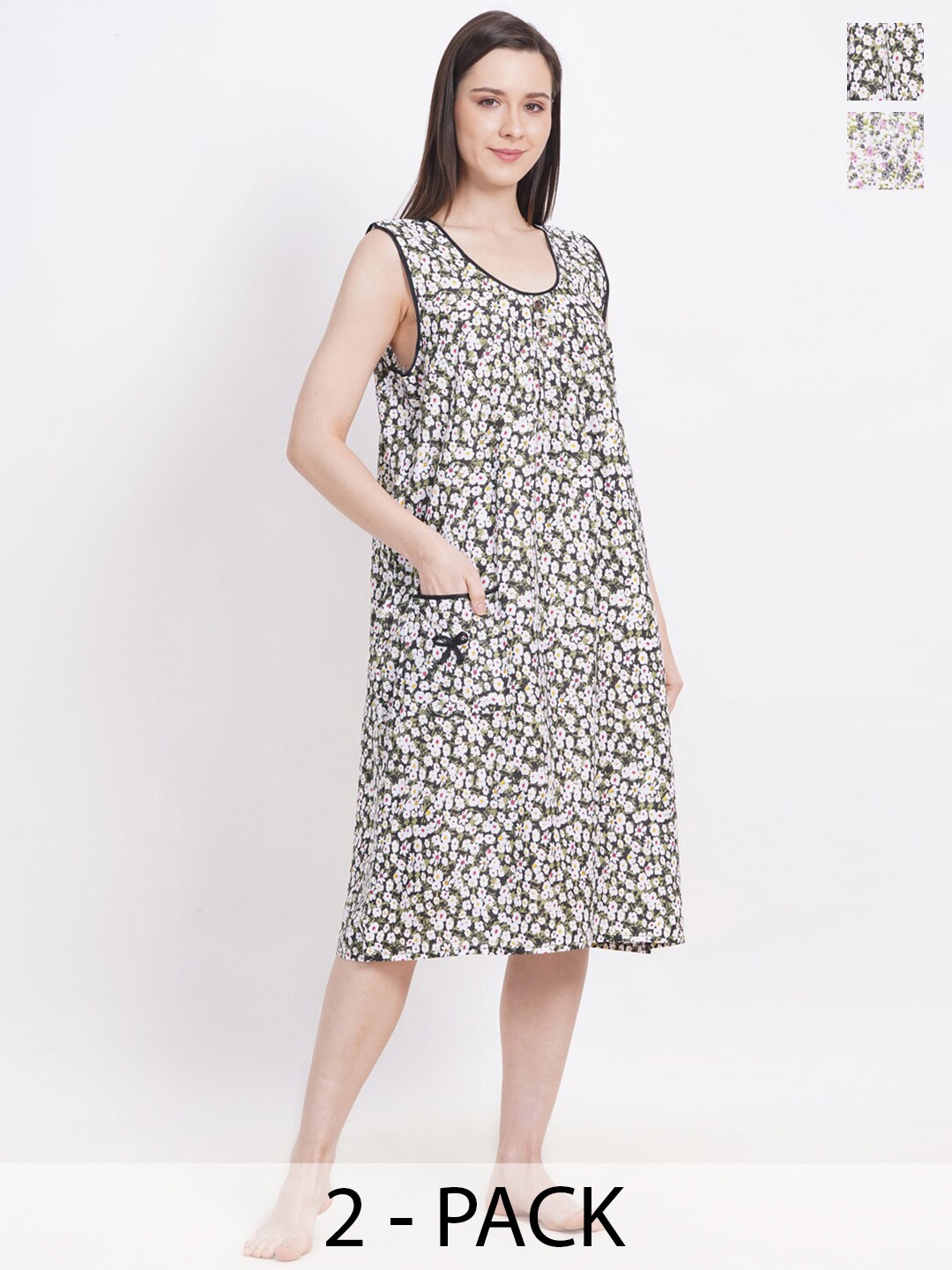 

Breezly Pack Of 2 Printed Pure Cotton Nightdress, Blue