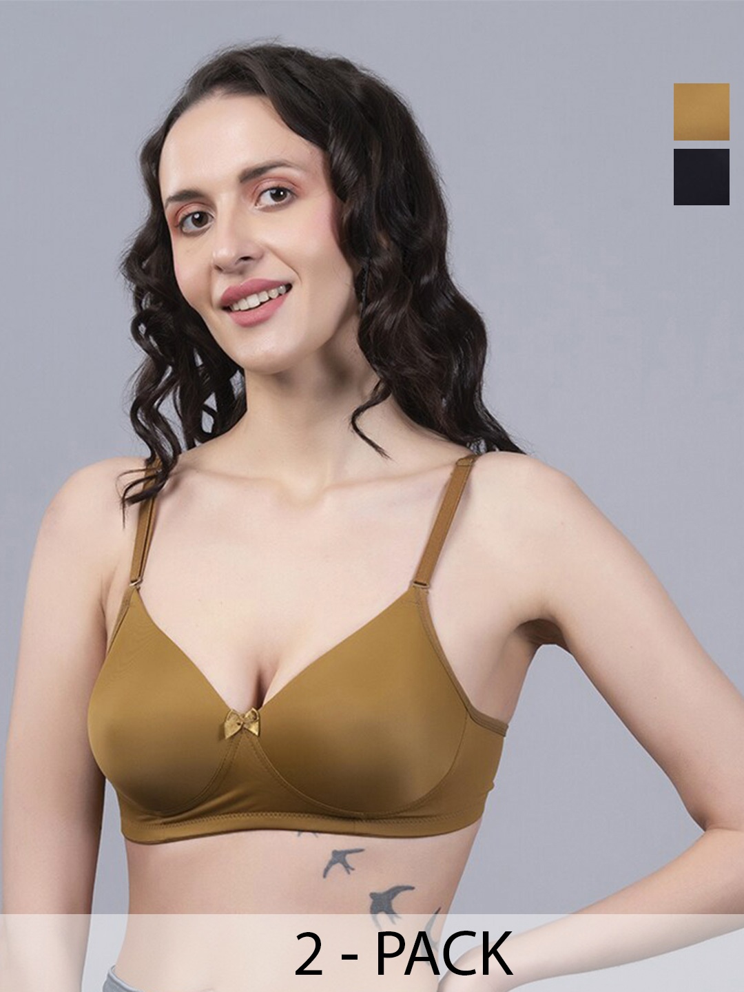 

Herryqeal Pack Of 2 Full Coverage Underwired Lightly Padded Nylon Everyday Bra, Black