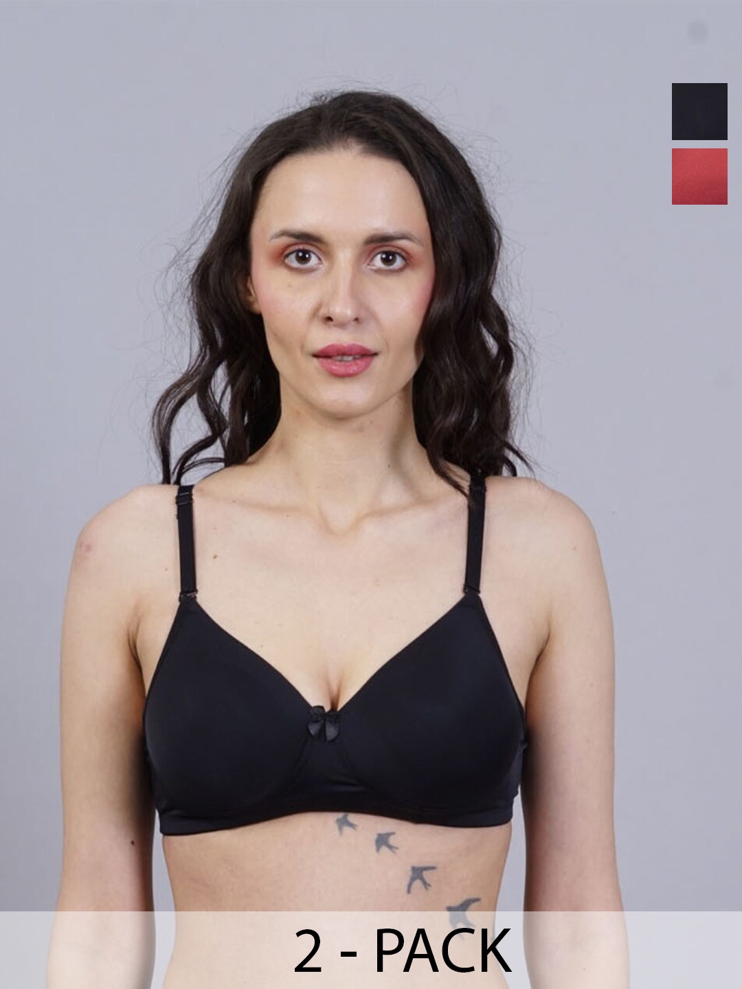 

Herryqeal Pack Of 2 Full Coverage Underwired Lightly Padded Nylon Everyday Bra, Black