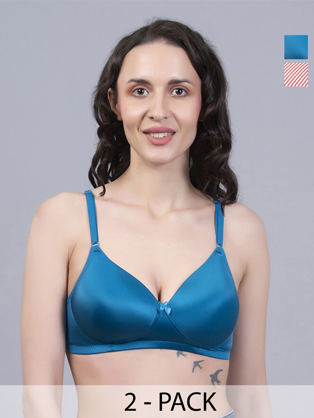 

Herryqeal Pack Of 2 Full Coverage Underwired Lightly Padded Nylon Everyday Bra, Blue