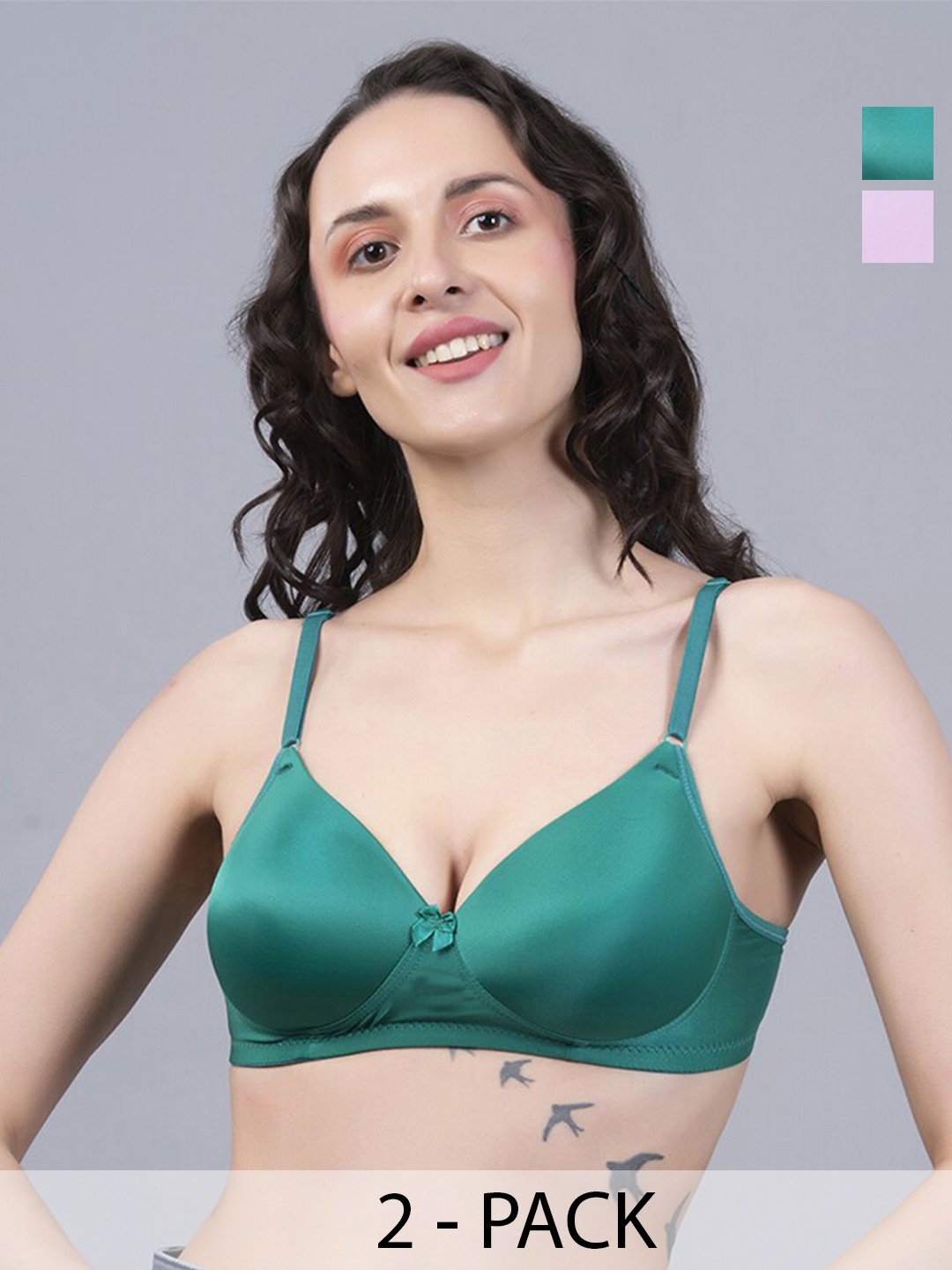 

Herryqeal Pack Of 2 Full Coverage Underwired Lightly Padded Nylon Everyday Bra, Green