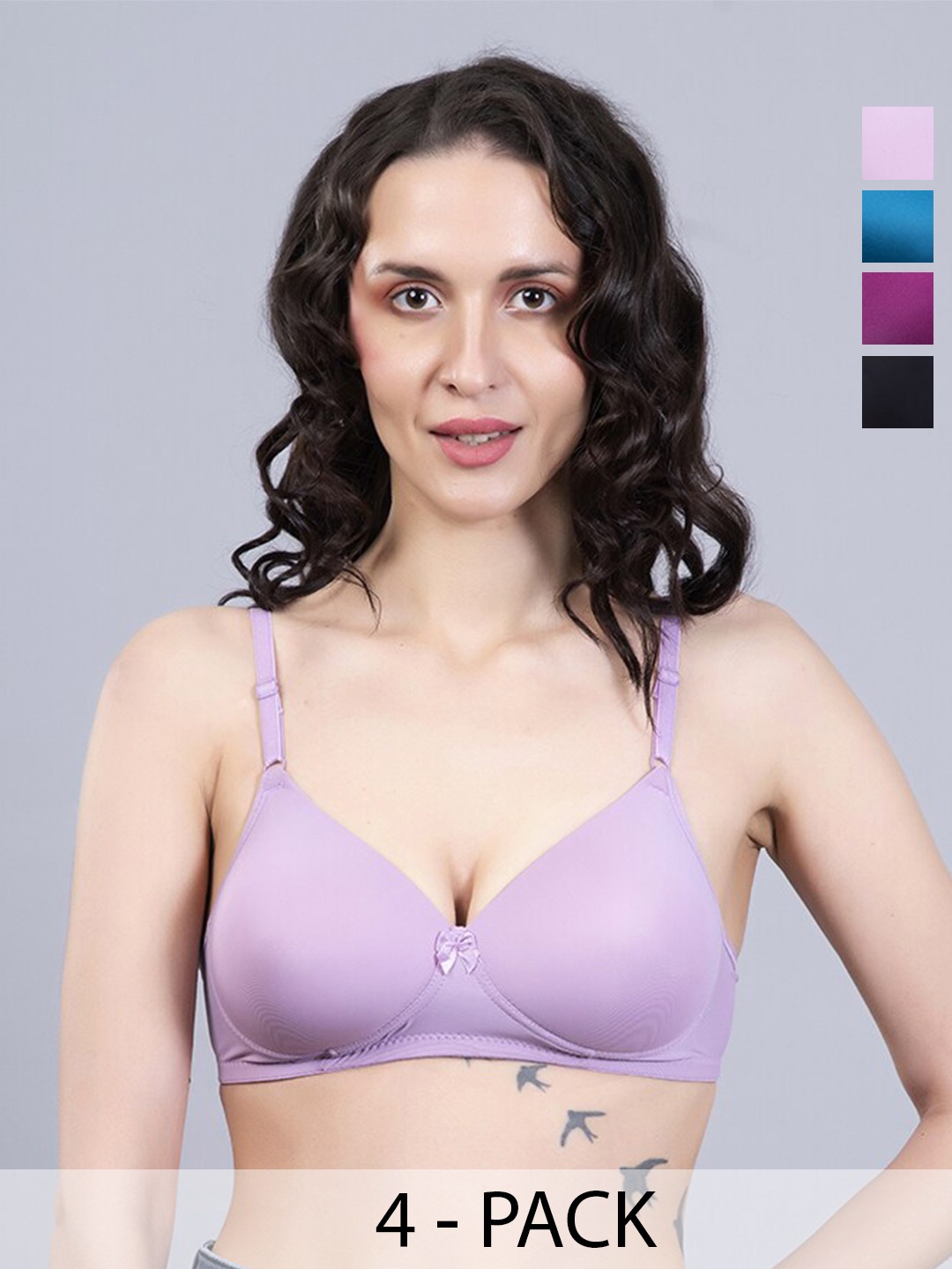 

Herryqeal Pack Of 4 Full Coverage Lightly Padded Everyday Bra With All Day Comfort, Blue