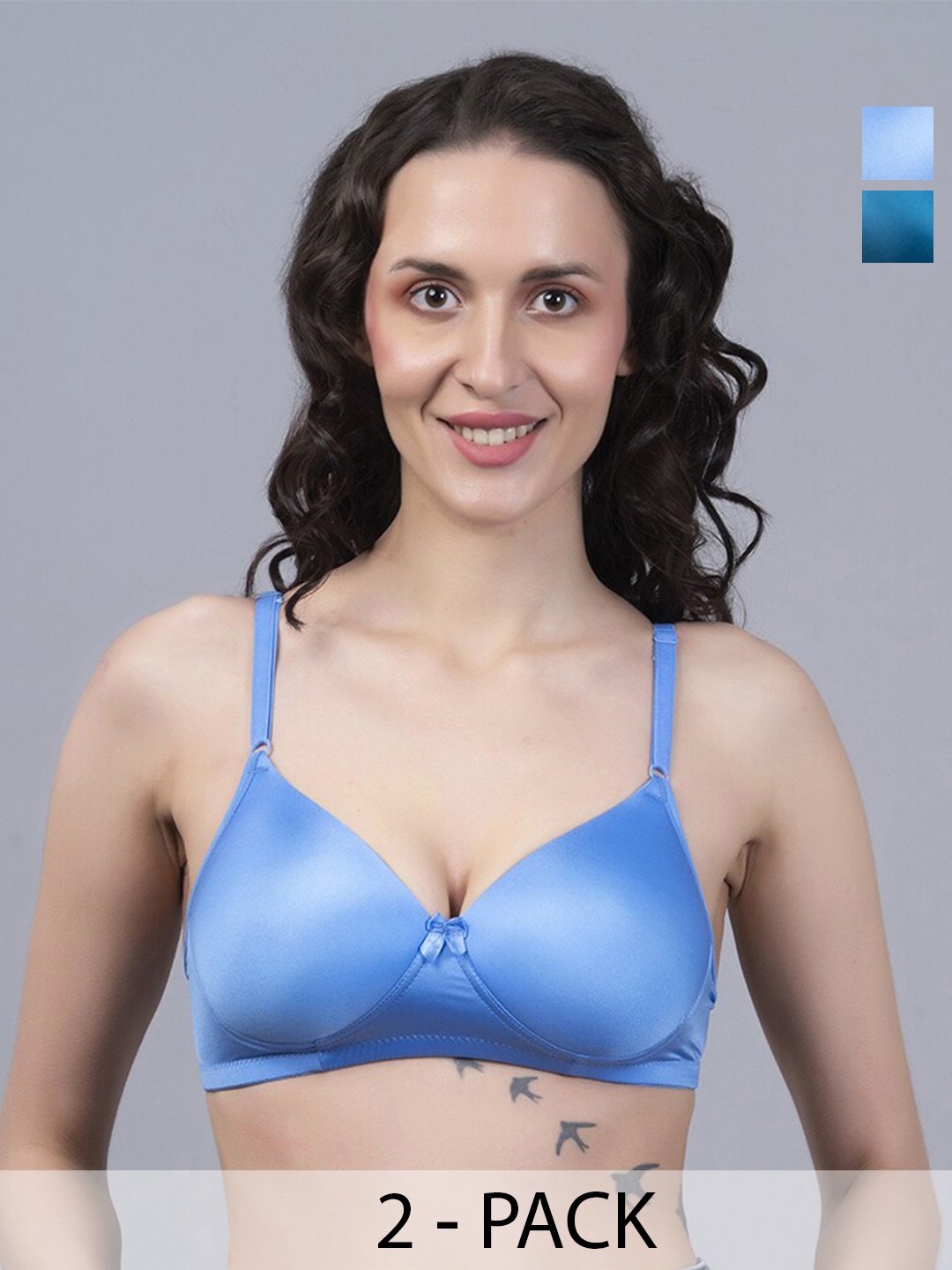 

Herryqeal Pack Of 2 Medium Coverage Lightly Padded Everyday Bra With All Day Comfort, Blue