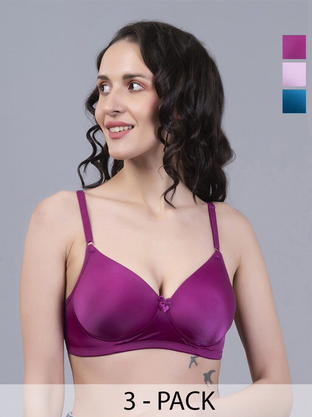 

Herryqeal Pack Of 3 Full Coverage Lightly Padded Everyday Bra With All Day Comfort, Magenta
