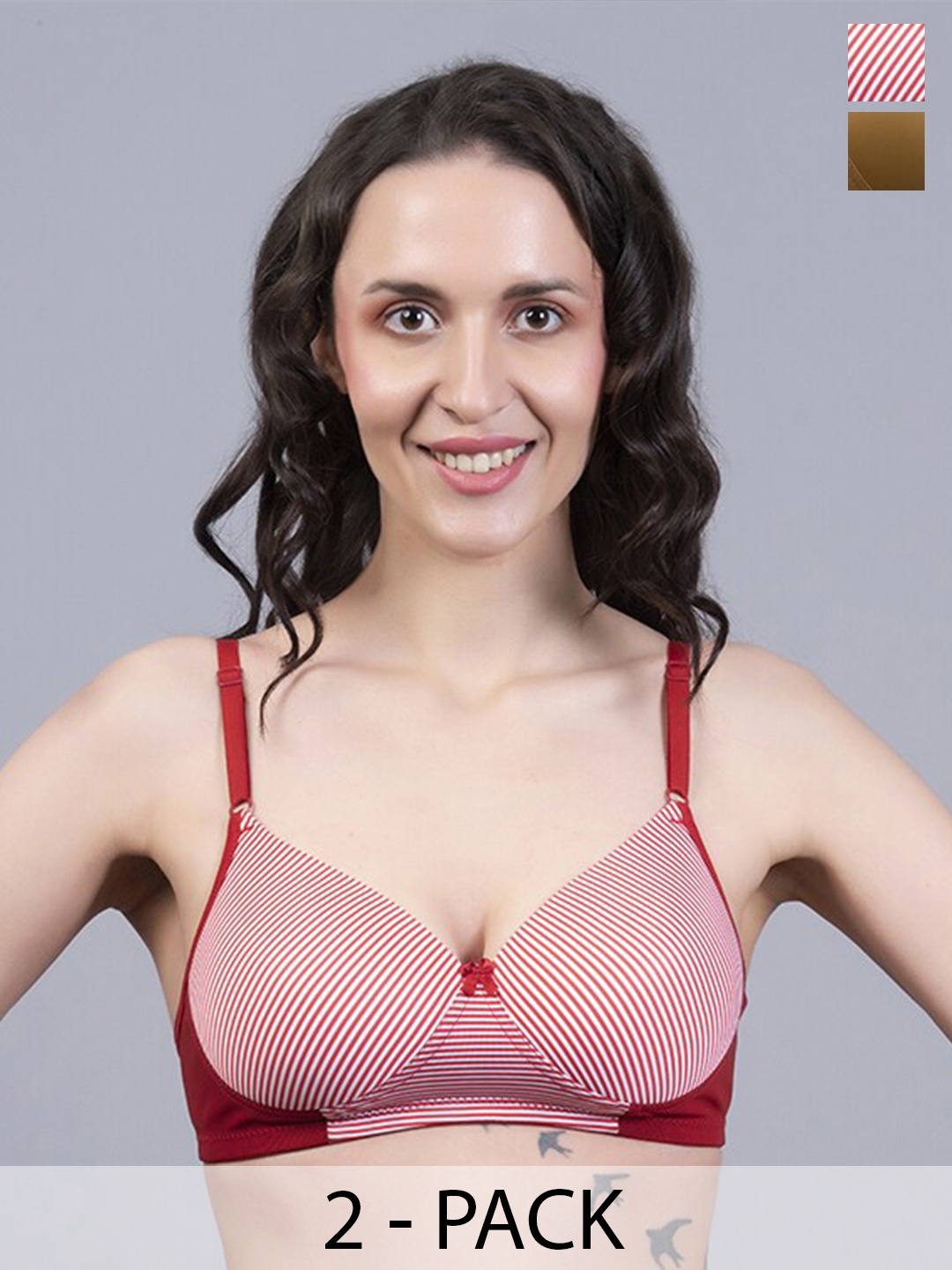 

Herryqeal Pack Of 2 Striped Medium Coverage Lightly Padded Bra With All Day Comfort, Olive