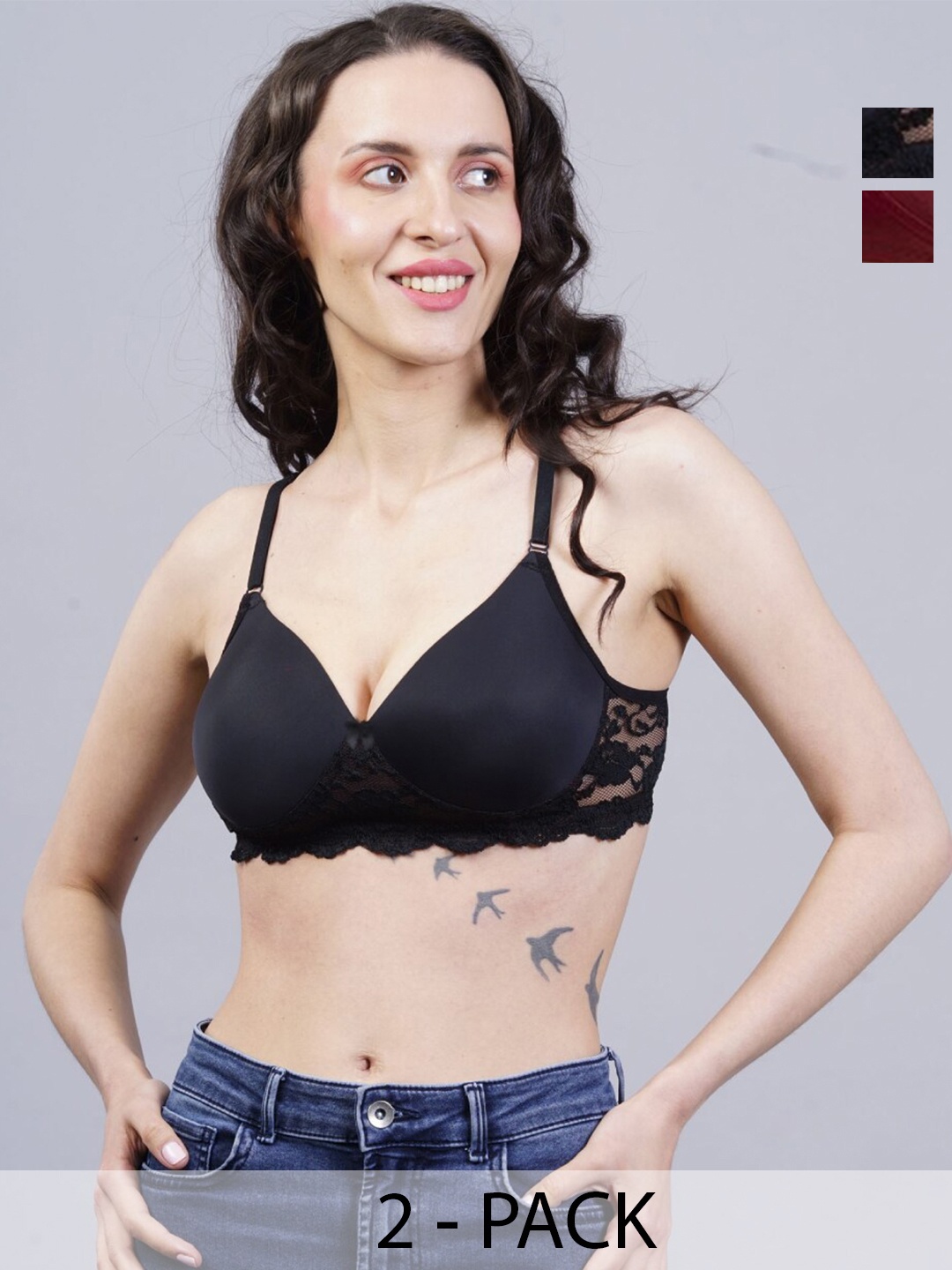 

Herryqeal Pack Of 2 Full Coverage Lightly Padded Everyday Bra With All Day Comfort, Black