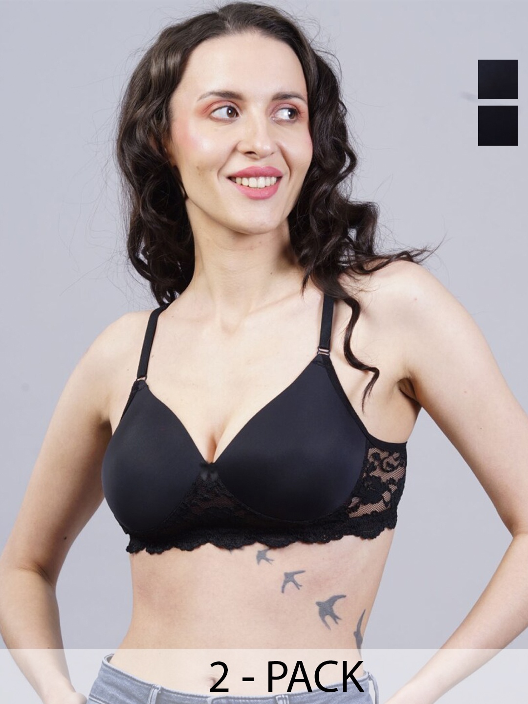 

Herryqeal Pack Of 2 Full Coverage Lightly Padded Everyday Bra With All Day Comfort, Black