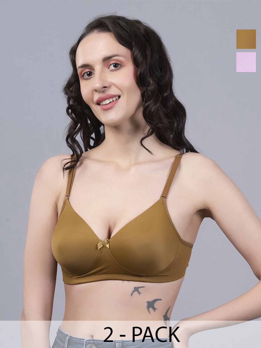 

Herryqeal Pack Of 2 Full Coverage Lightly Padded Everyday Bra With All Day Comfort, Olive