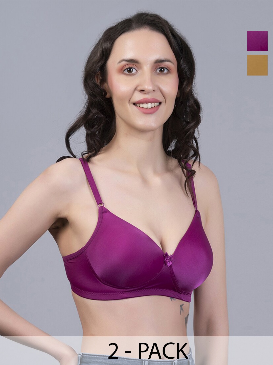 

Herryqeal Pack Of 2 Medium Coverage Lightly Padded Everyday Bra With All Day Comfort, Magenta