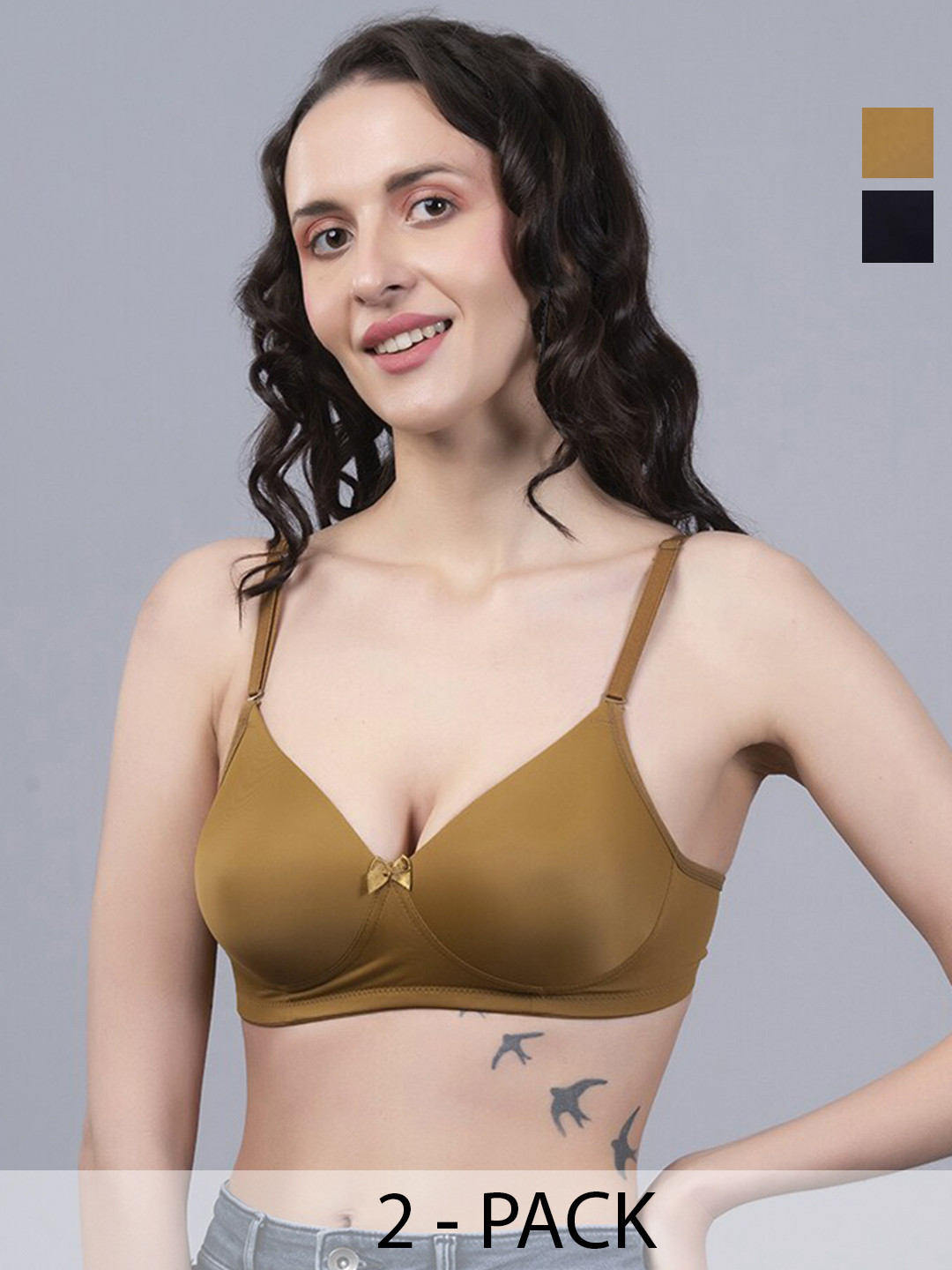 

Herryqeal Pack Of 2 Full Coverage Lightly Padded Everyday Bra With All Day Comfort, Olive
