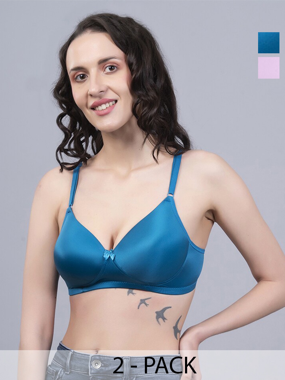 

Herryqeal Pack Of 2 Medium Coverage Lightly Padded Everyday Bra With All Day Comfort, Blue