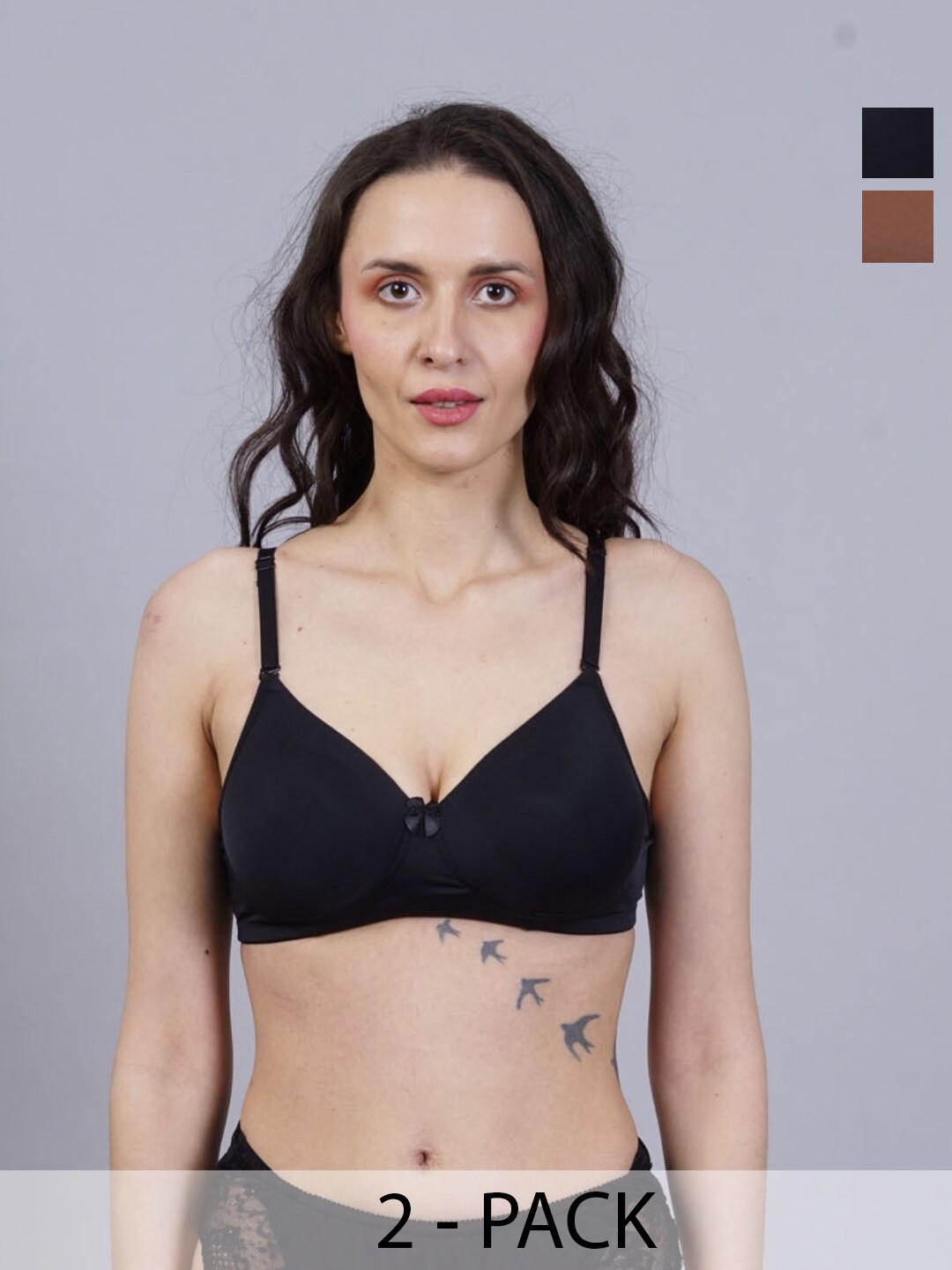 

Herryqeal Pack Of 2 Medium Coverage Lightly Padded Everyday Bra With All Day Comfort, Black