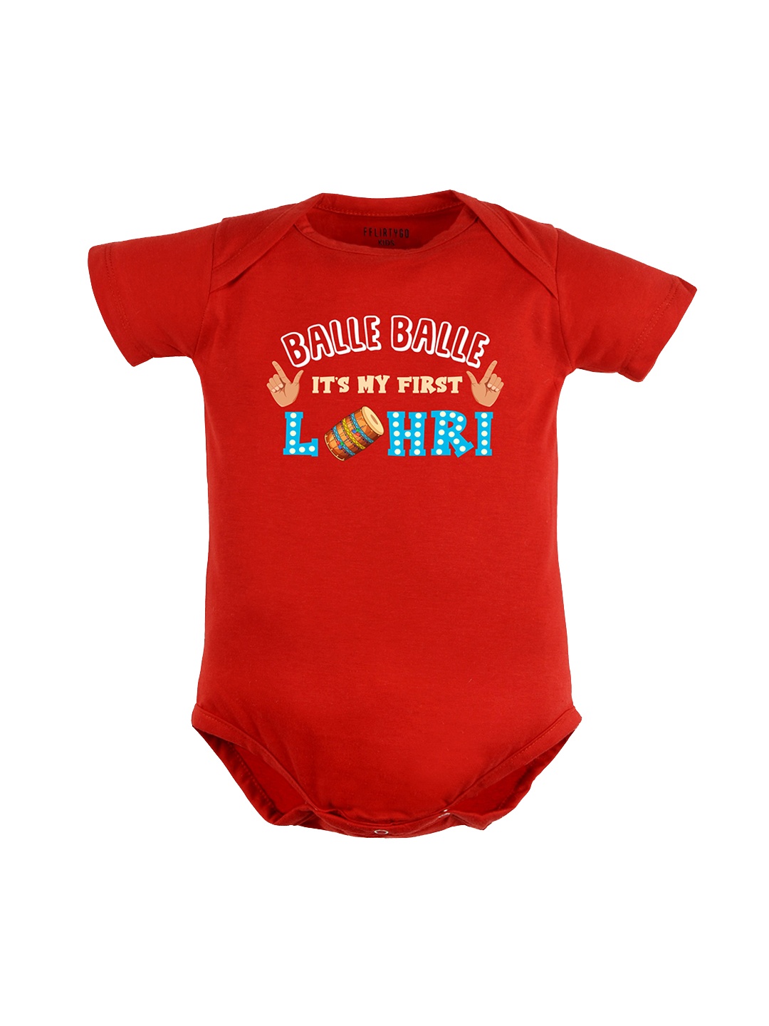 

FflirtyGo Infants Balle Balle It's My First Lohri Special Printed Pure Cotton Bodysuit, Red