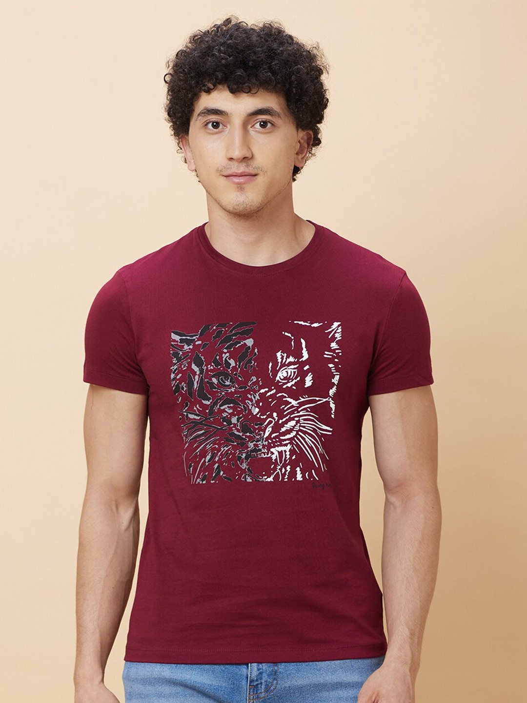 

Being Human Graphic Printed Round Neck Short Sleeves T-shirt, Maroon