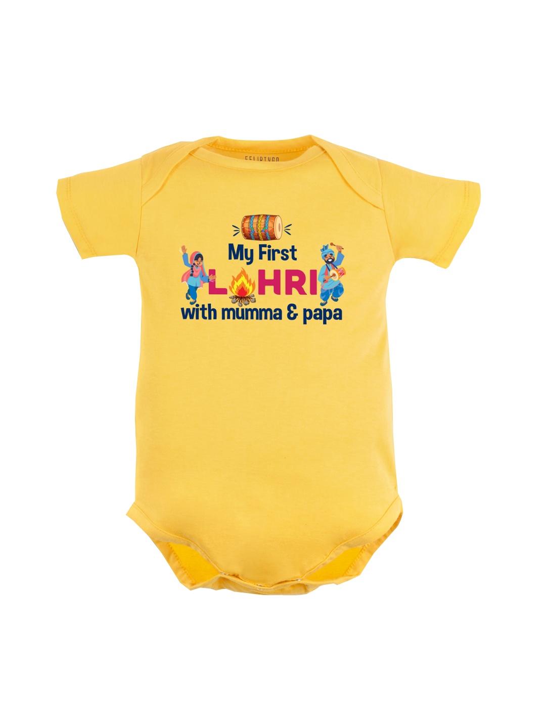 

FFLIRTYGO Infants Lohri Printed Pure Cotton Bodysuit, Yellow