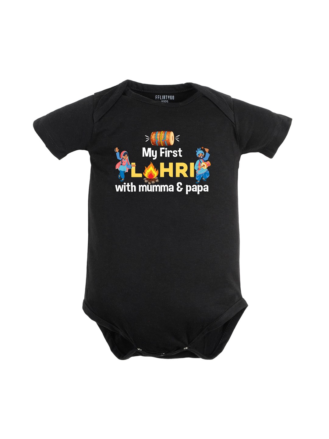 

FFLIRTYGO Infants Printed Pure Cotton Bodysuit, Black