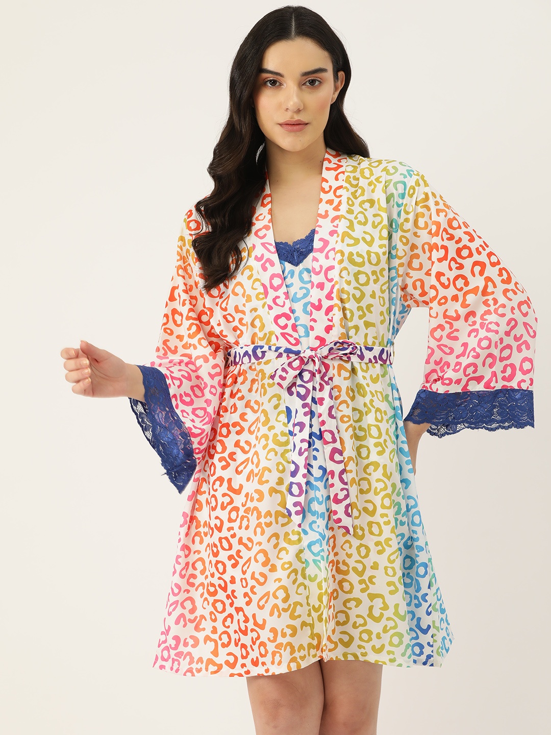 

Ms.Lingies Women Abstract Printed Night suit with Robe, White