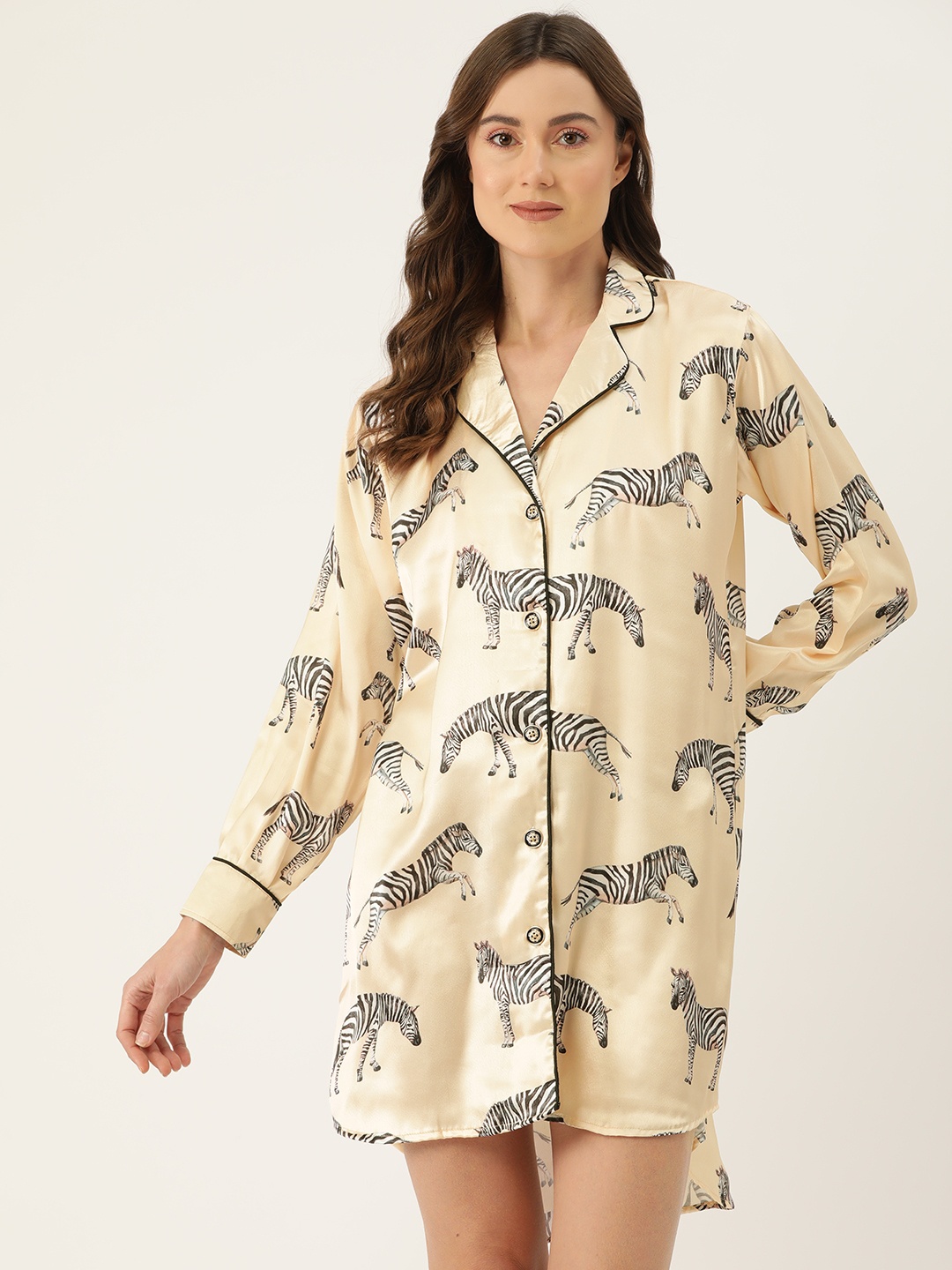

Ms.Lingies Conversational Printed Shirt Nightdress, Cream