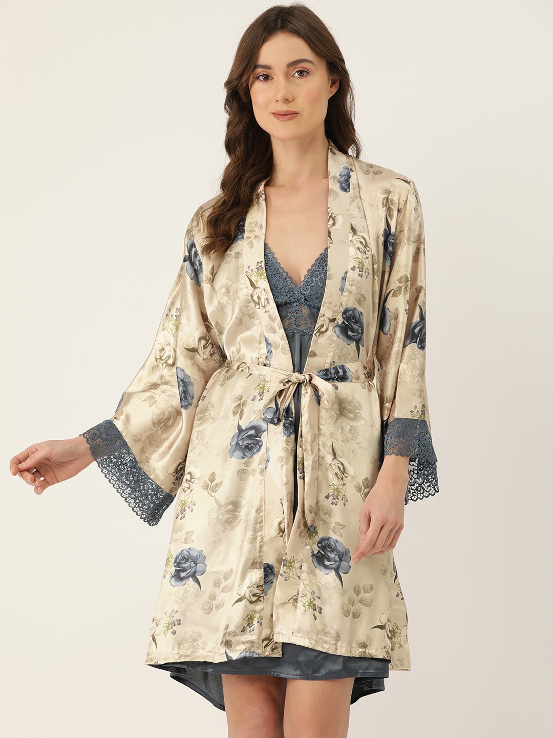 

Ms.Lingies Satin Printed Baby Doll with Robe, Multi