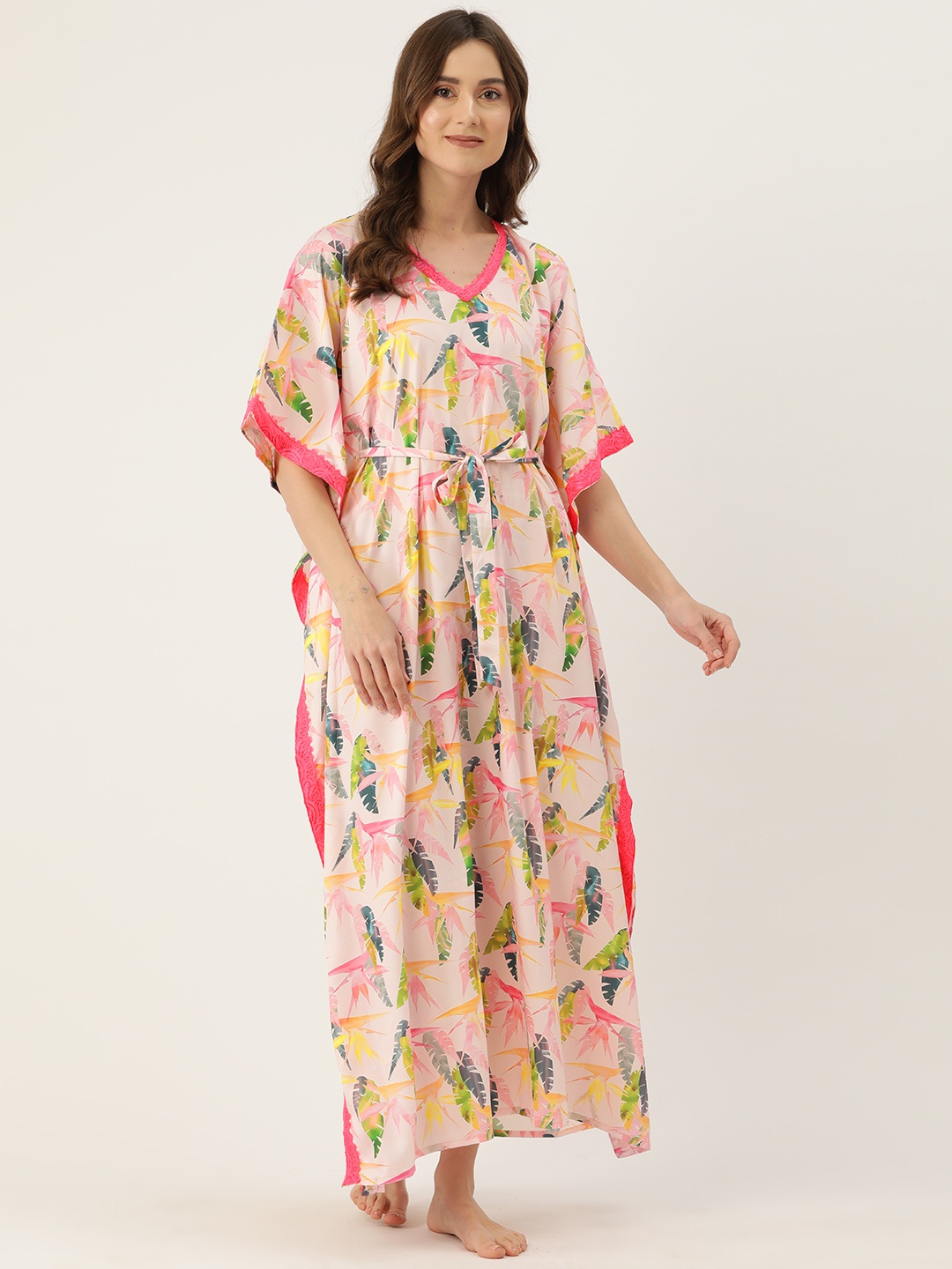 

Ms.Lingies Tropical Printed Kaftan Maxi Nightdress, Pink