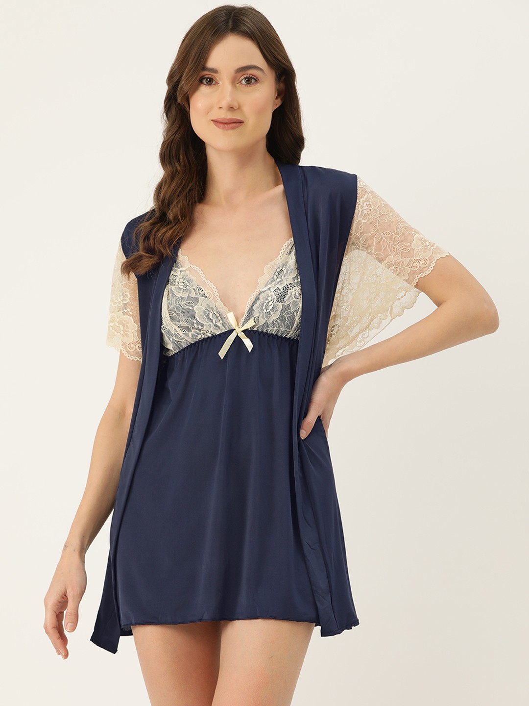 

Ms.Lingies Net Solid Baby Doll with Robe, Blue