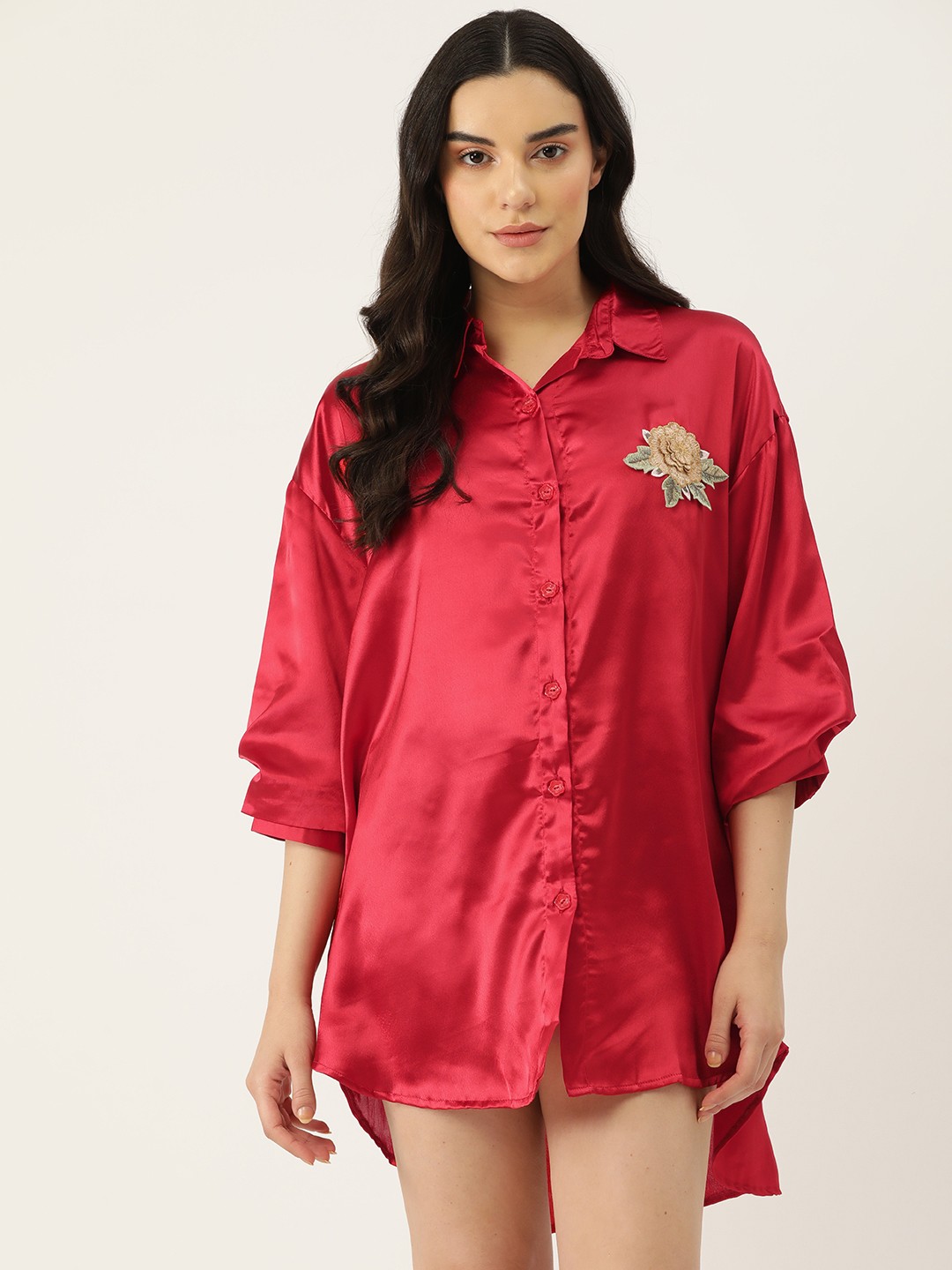 

Ms.Lingies Embroidered Shirt Nightdress, Red