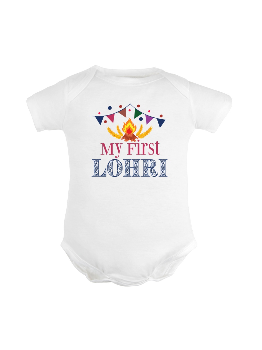 

FFLIRTYGO Infants Lohri Celebrations Printed Pure Cotton Bodysuit, White