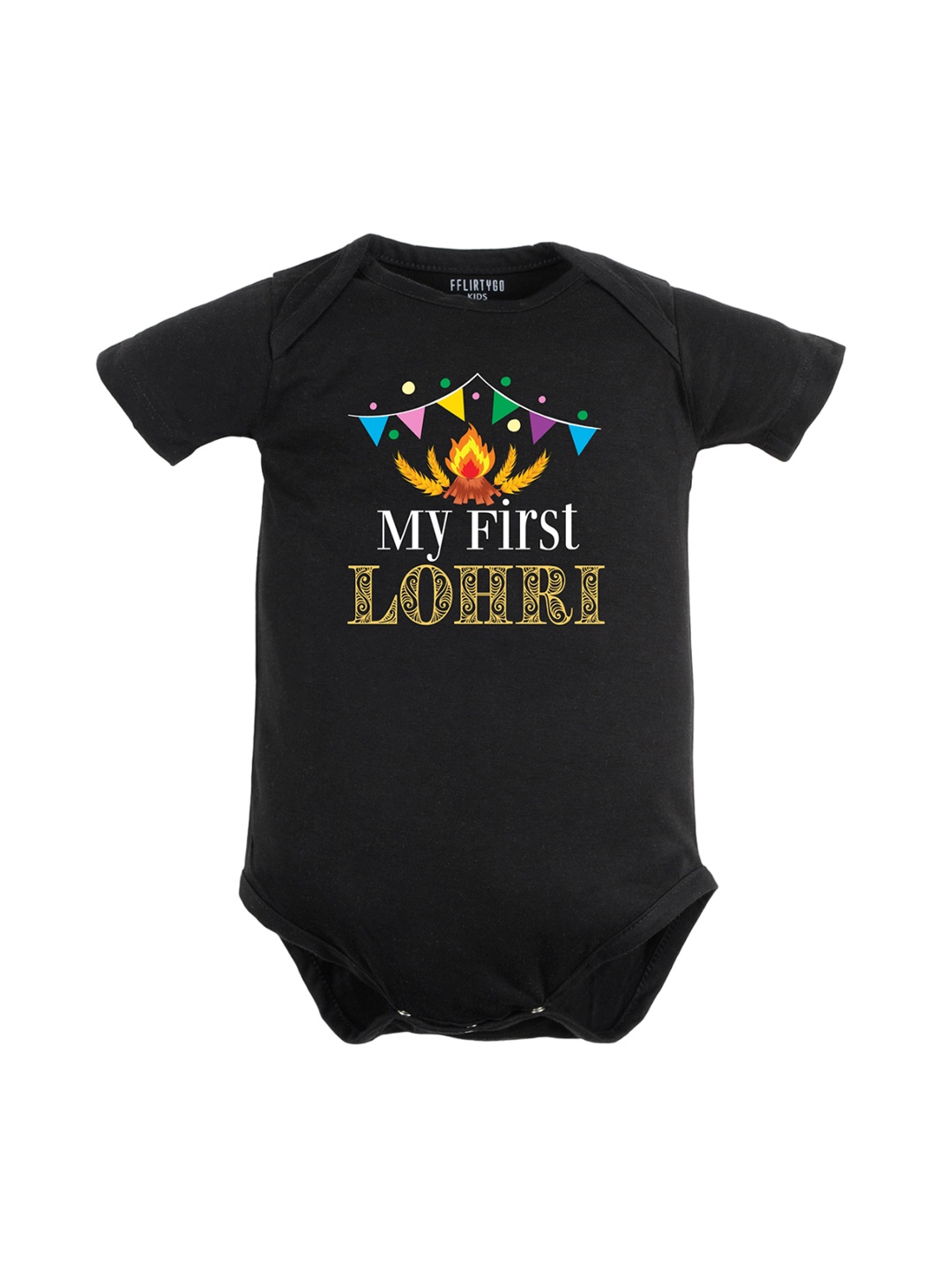 

FFLIRTYGO Infants Lohri Printed Pure Cotton Bodysuit, Black