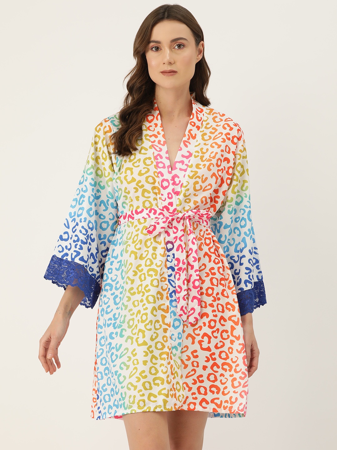 

Ms.Lingies Animal Printed Robe with Lace Detail, White