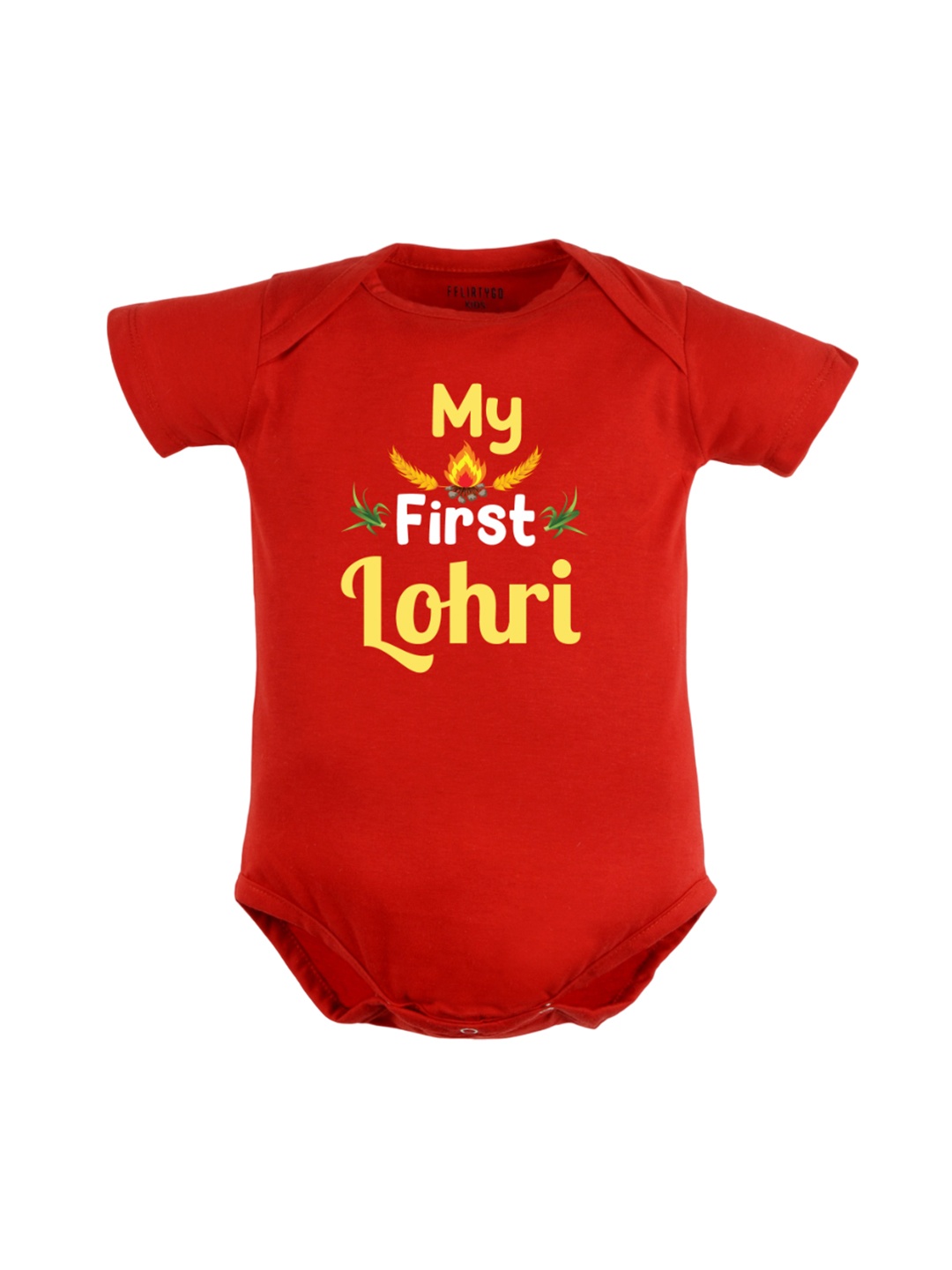 

FFLIRTYGO Infants Lohri Printed Pure Cotton Bodysuit, Red