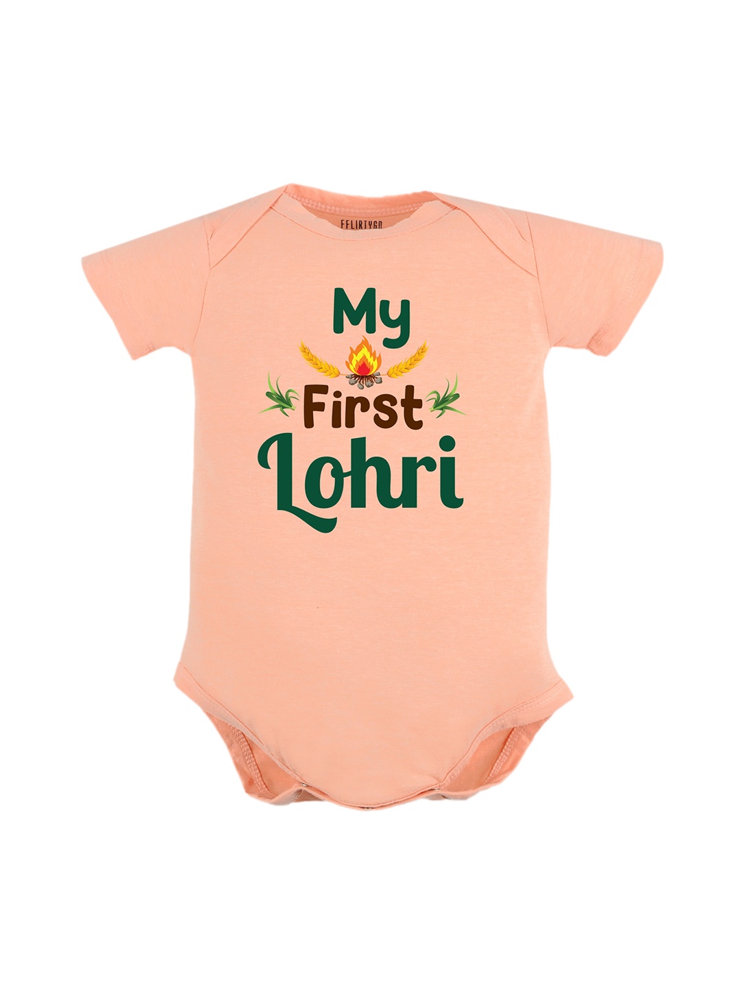 

FflirtyGo Infants Lohri Printed Pure Cotton Bodysuit, Peach