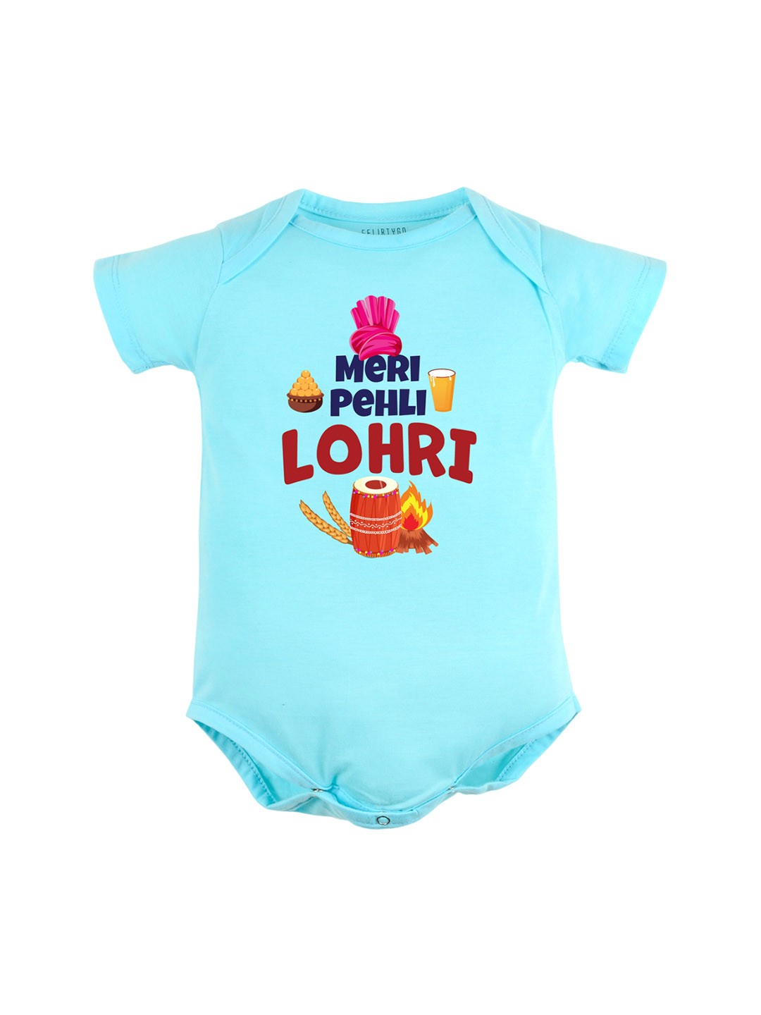 

FFLIRTYGO Infants Lohri Printed Pure Cotton Bodysuit, Turquoise blue
