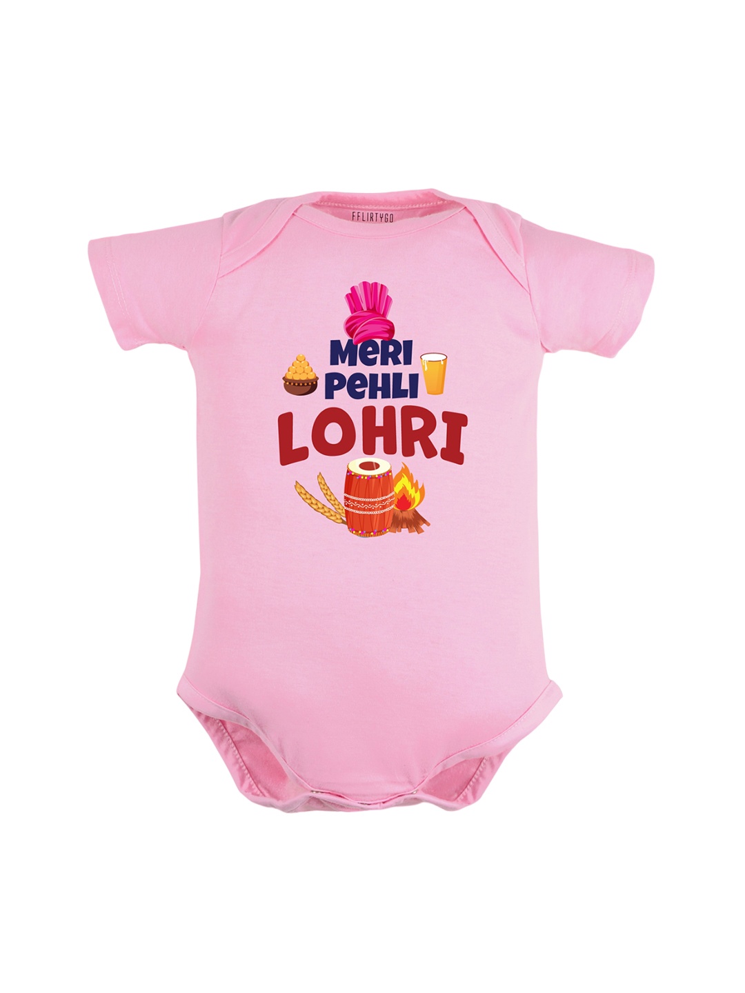 

FFLIRTYGO Infants Kids Lohri Celebrations Printed Pure Cotton Bodysuit, Pink