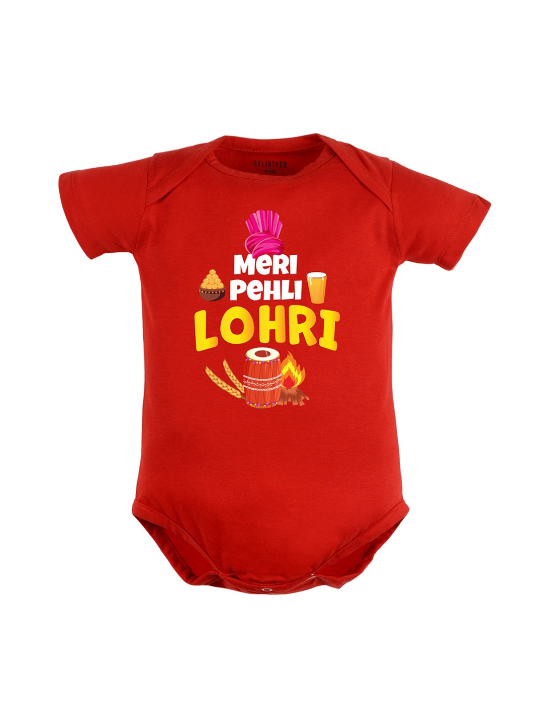 

FFLIRTYGO Infants Lohri Celebrations Printed Pure Cotton Bodysuit, Red