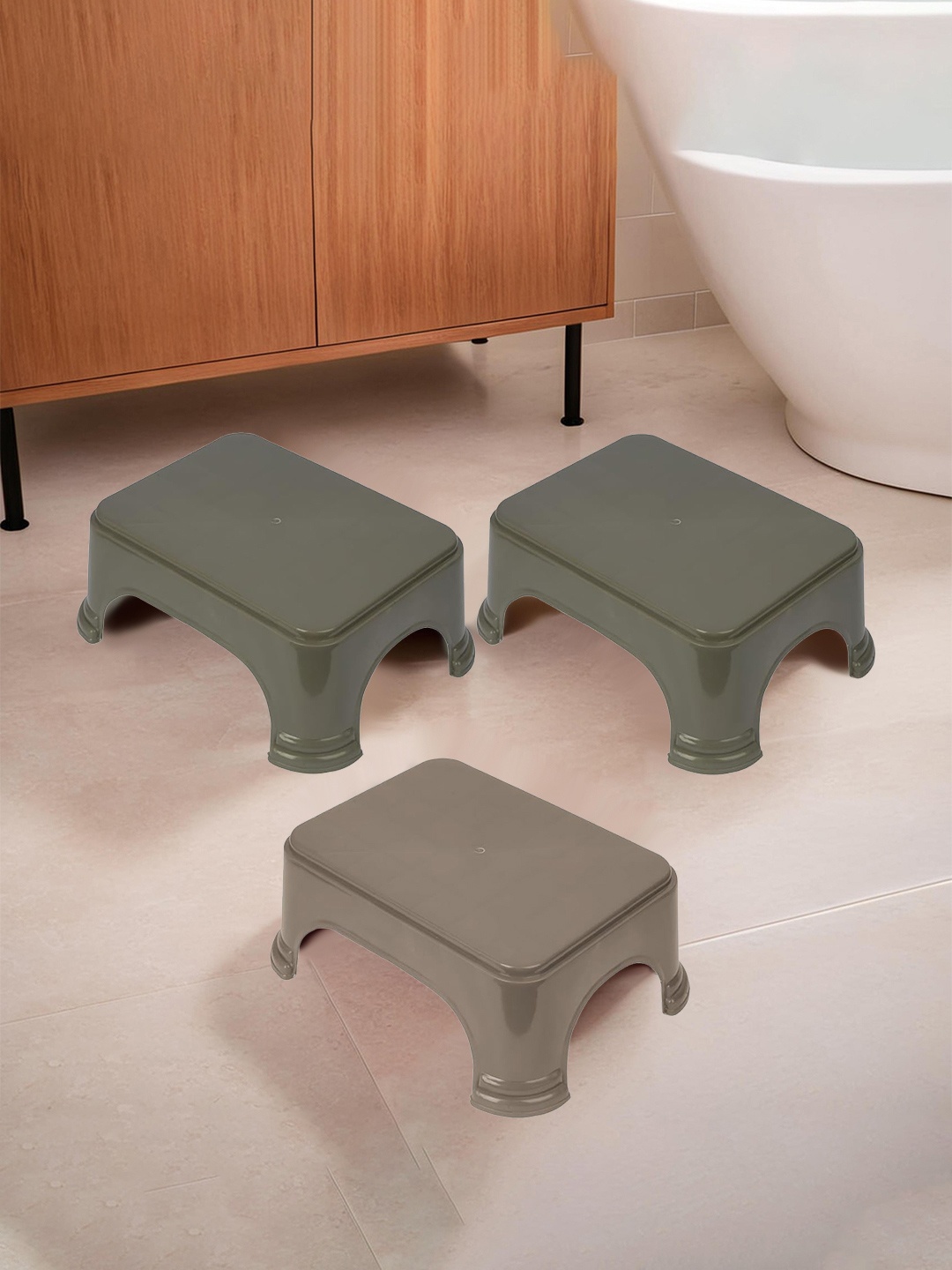 

Kuber Industries Olive & Brown 3 Pieces Checked Step Stool