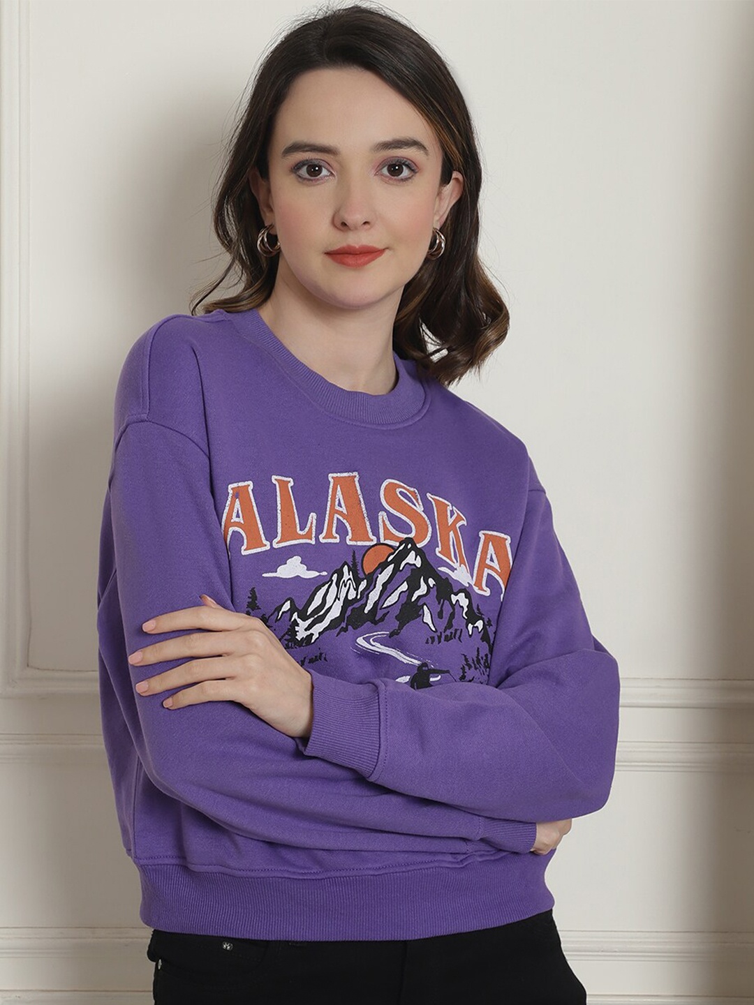 

NoBarr Typography Printed Cotton Sweatshirt, Purple