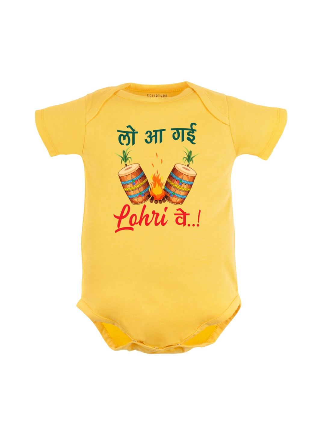 

FFLIRTYGO Infants Kids Lohri Printed Pure Cotton Bodysuit, Yellow