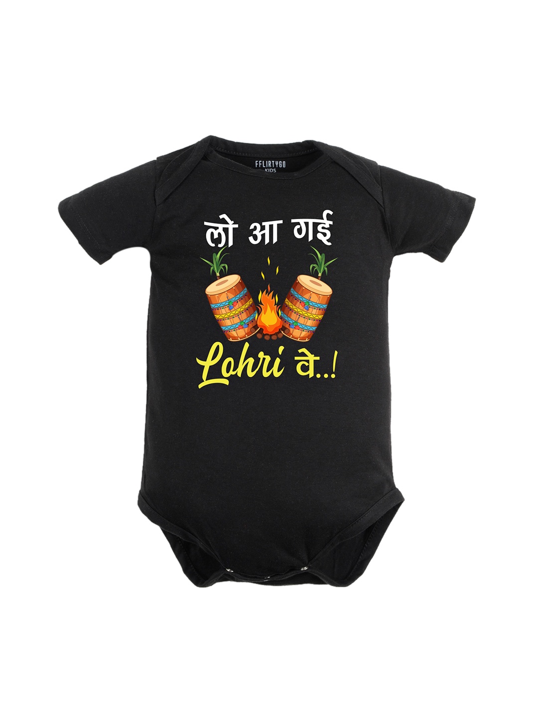 

FFLIRTYGO Infants Lohri Printed Pure Cotton Bodysuit, Black