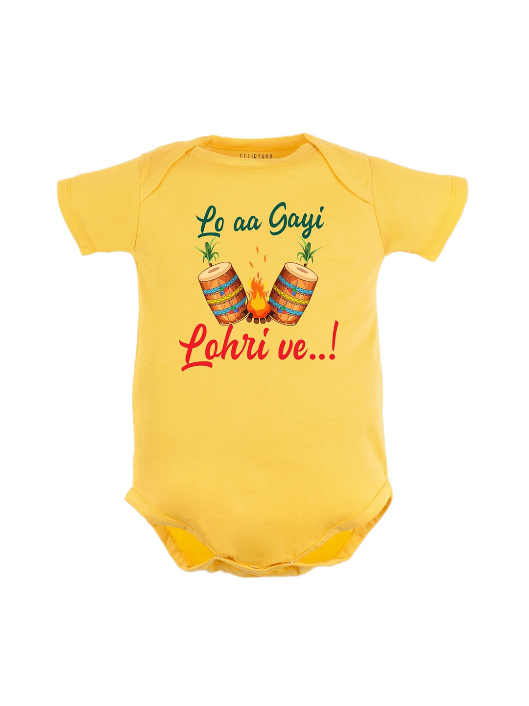 

FFLIRTYGO Infants Lohri Printed Pure Cotton Bodysuit, Yellow