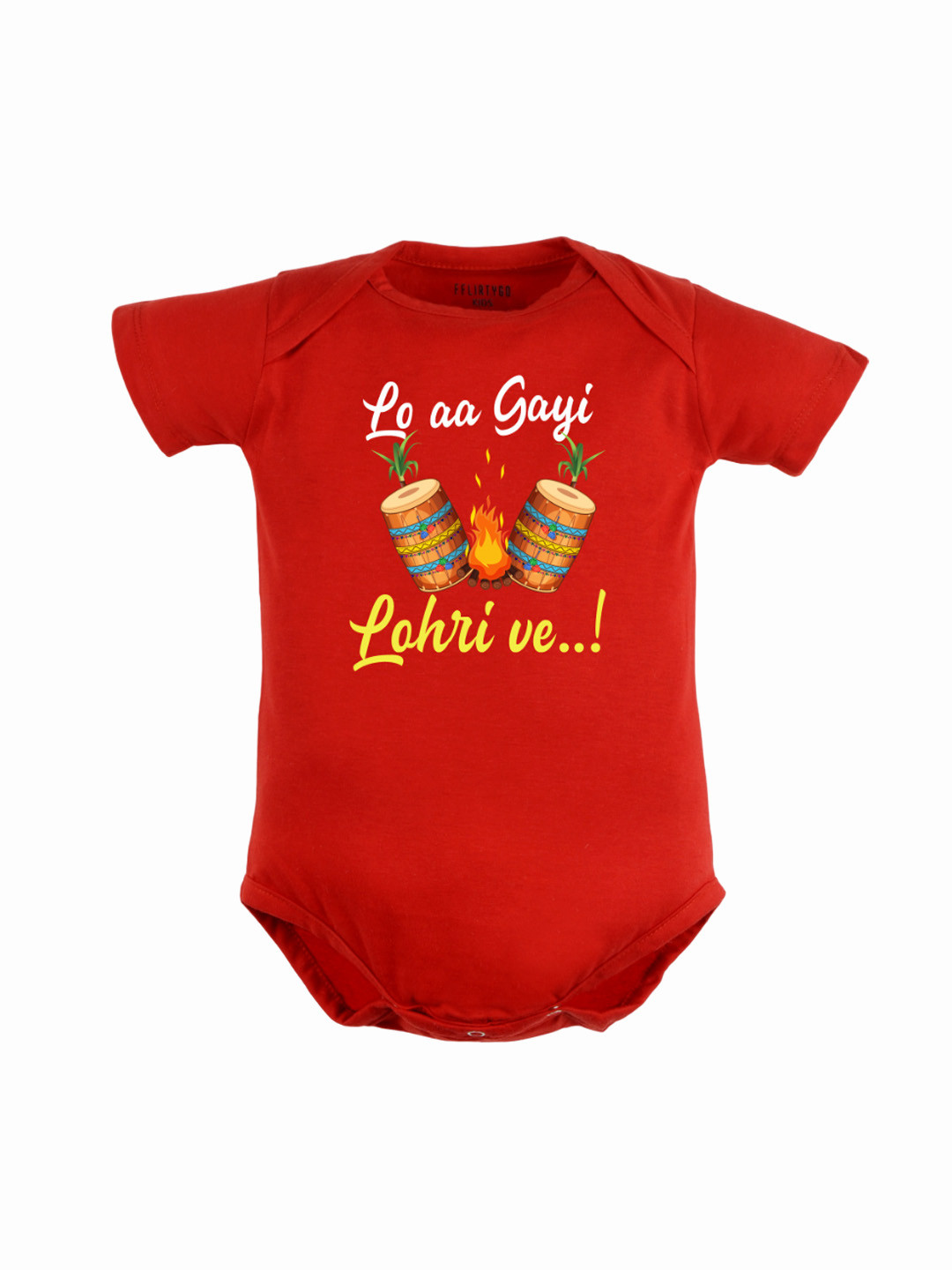 

FFLIRTYGO Infants Lohri Printed Pure Cotton Bodysuit, Red