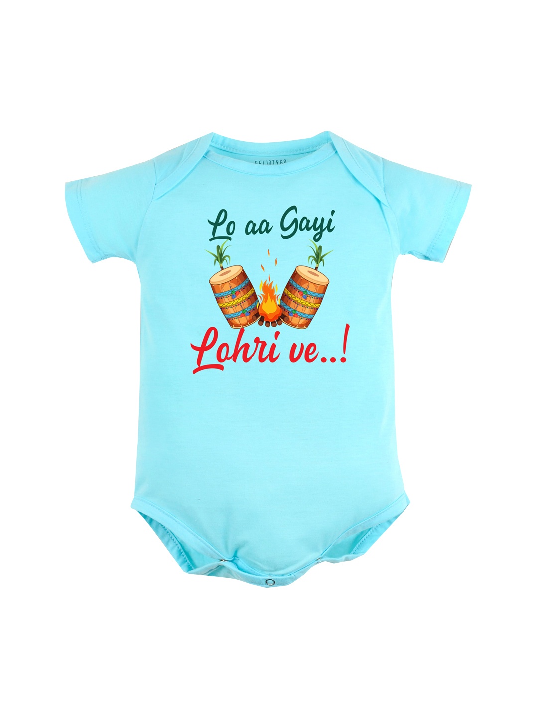 

FFLIRTYGO Infants Lohri Printed Pure Cotton Bodysuit, Turquoise blue