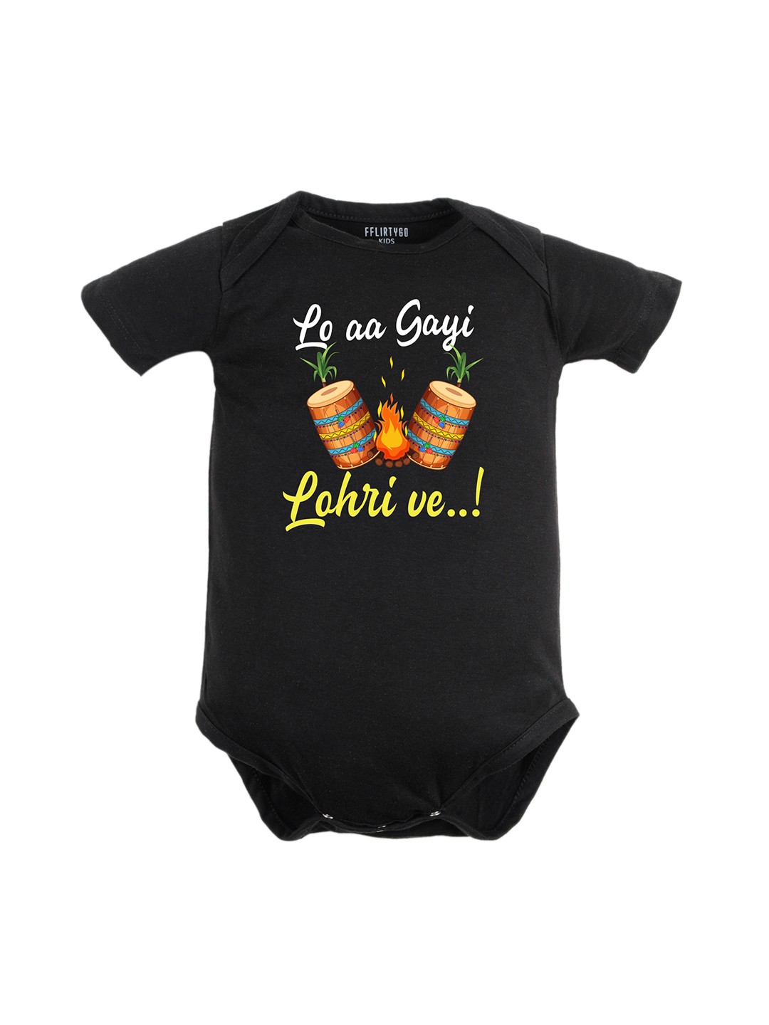 

FFLIRTYGO Infants Lohri Printed Pure Cotton Bodysuit, Black