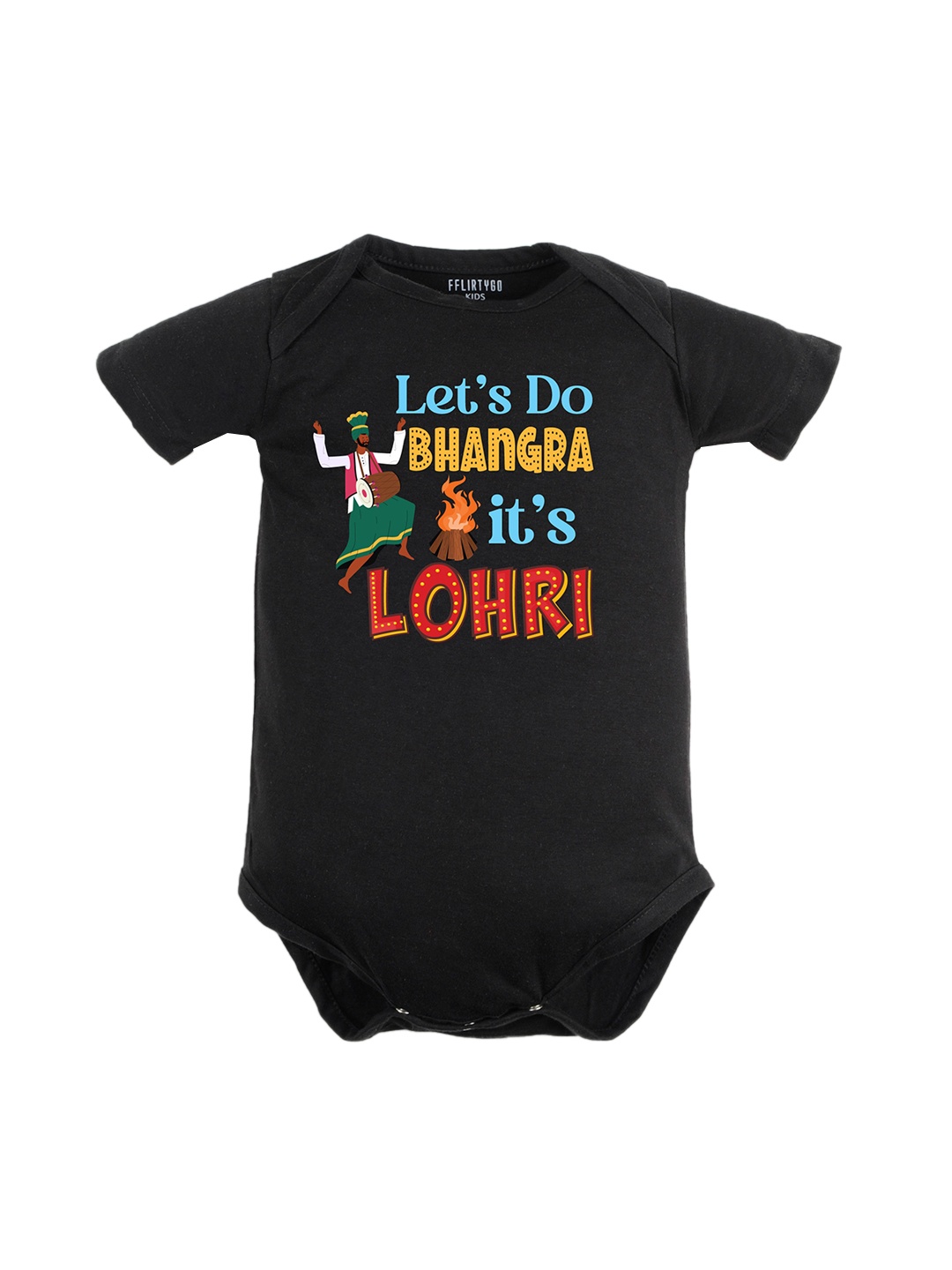 

FFLIRTYGO Infants Lohri Printed Pure Cotton Bodysuit, Black