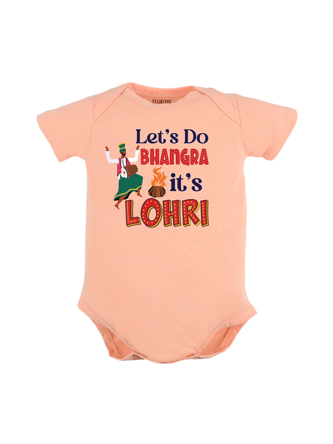 

FFLIRTYGO Infants Lohri Celebrations Printed Pure Cotton Bodysuit, Peach