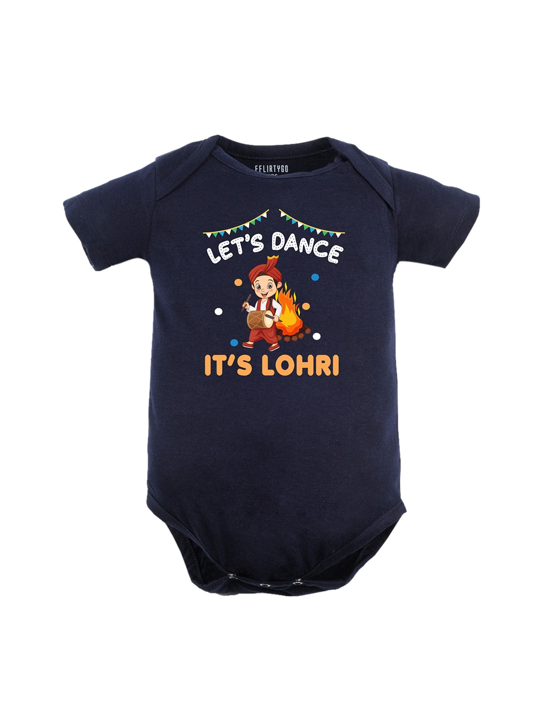 

FFLIRTYGO Infants Lohri Celebrations Printed Pure Cotton Bodysuit, Navy blue
