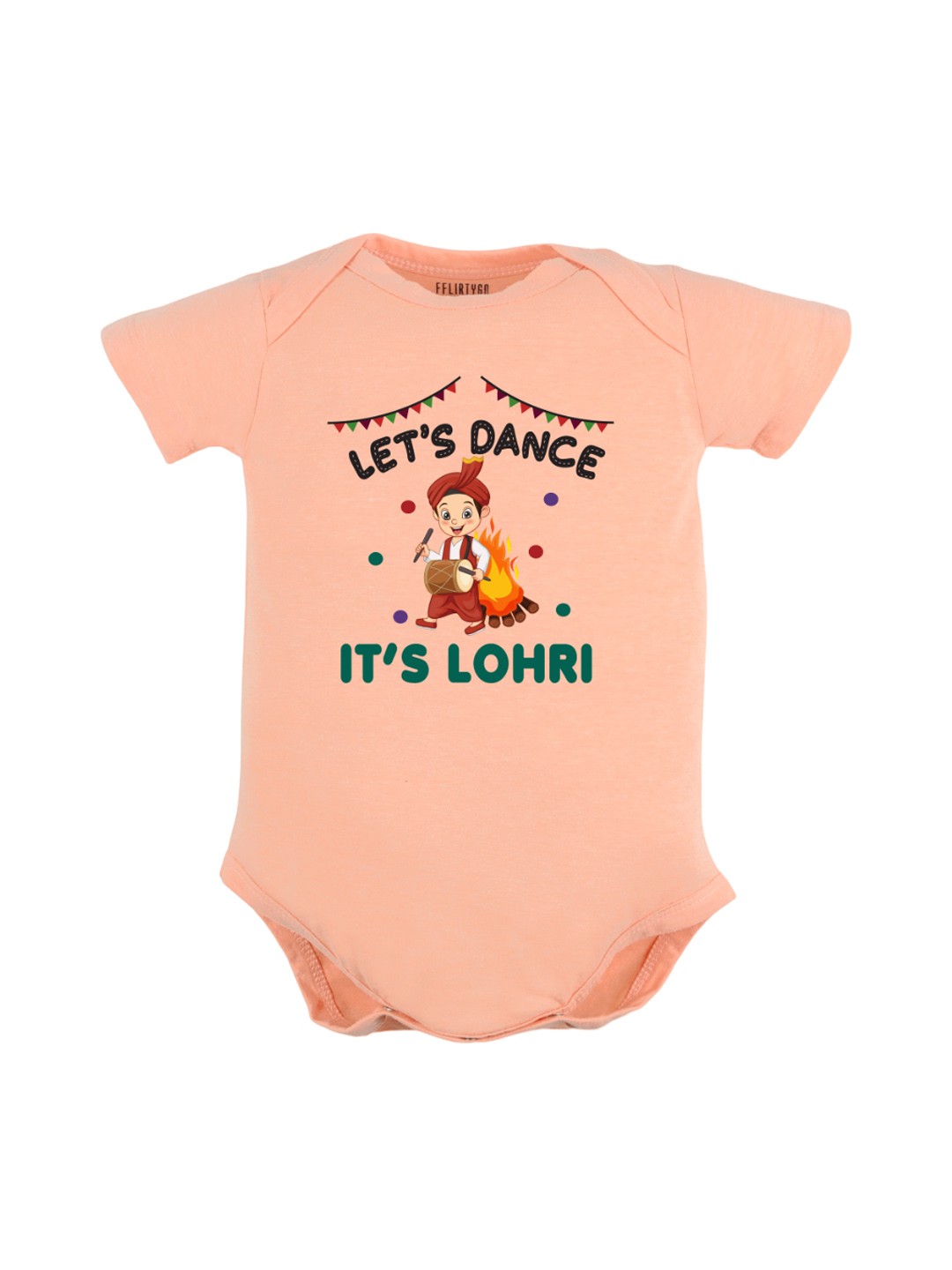

FFLIRTYGO Infants Kids Lohri Celebrations Printed Pure Cotton Bodysuit, Peach